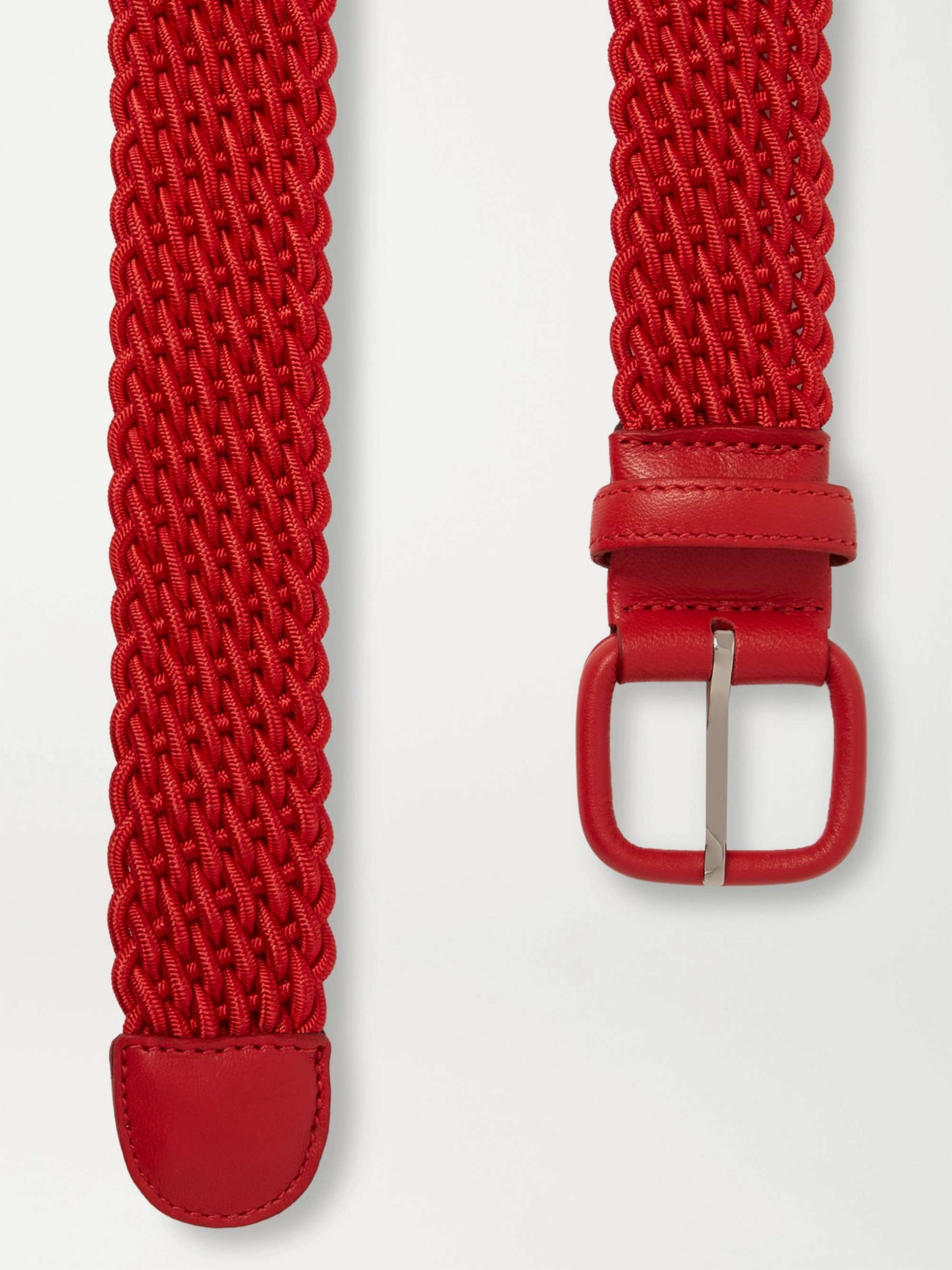 CHARVET 3cm Red Leather-Trimmed Woven Belt