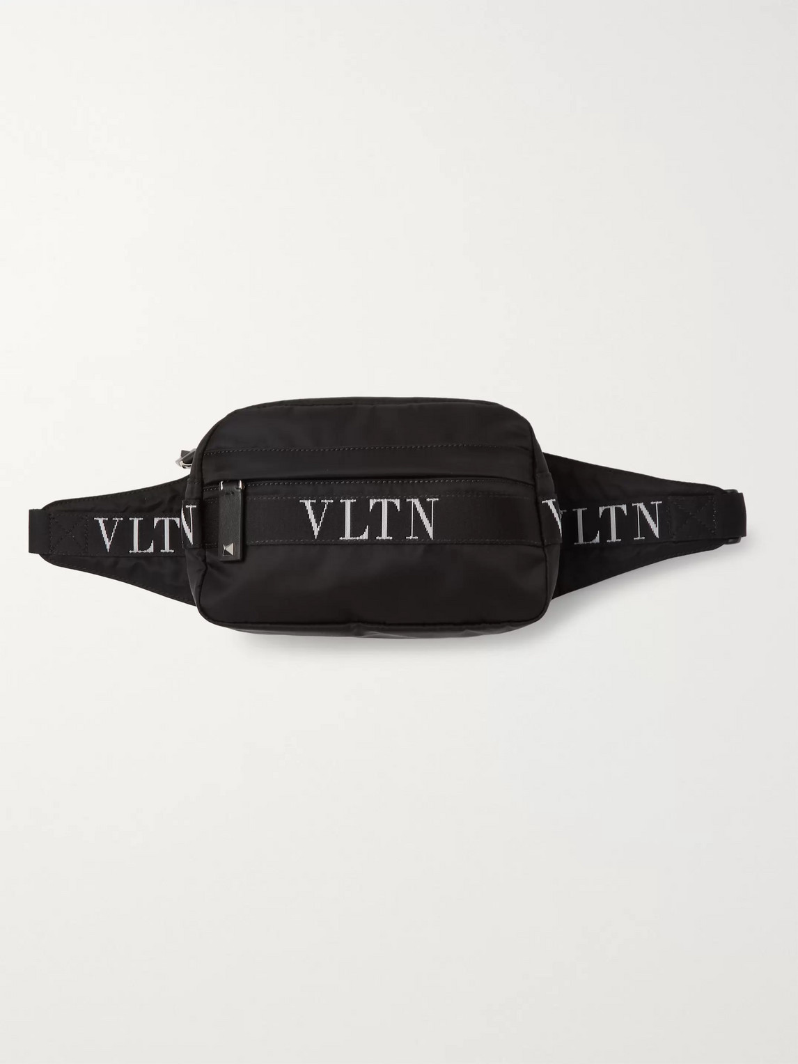 Valentino Garavani Logo-jacquard Webbing-trimmed Shell Belt Bag In Black