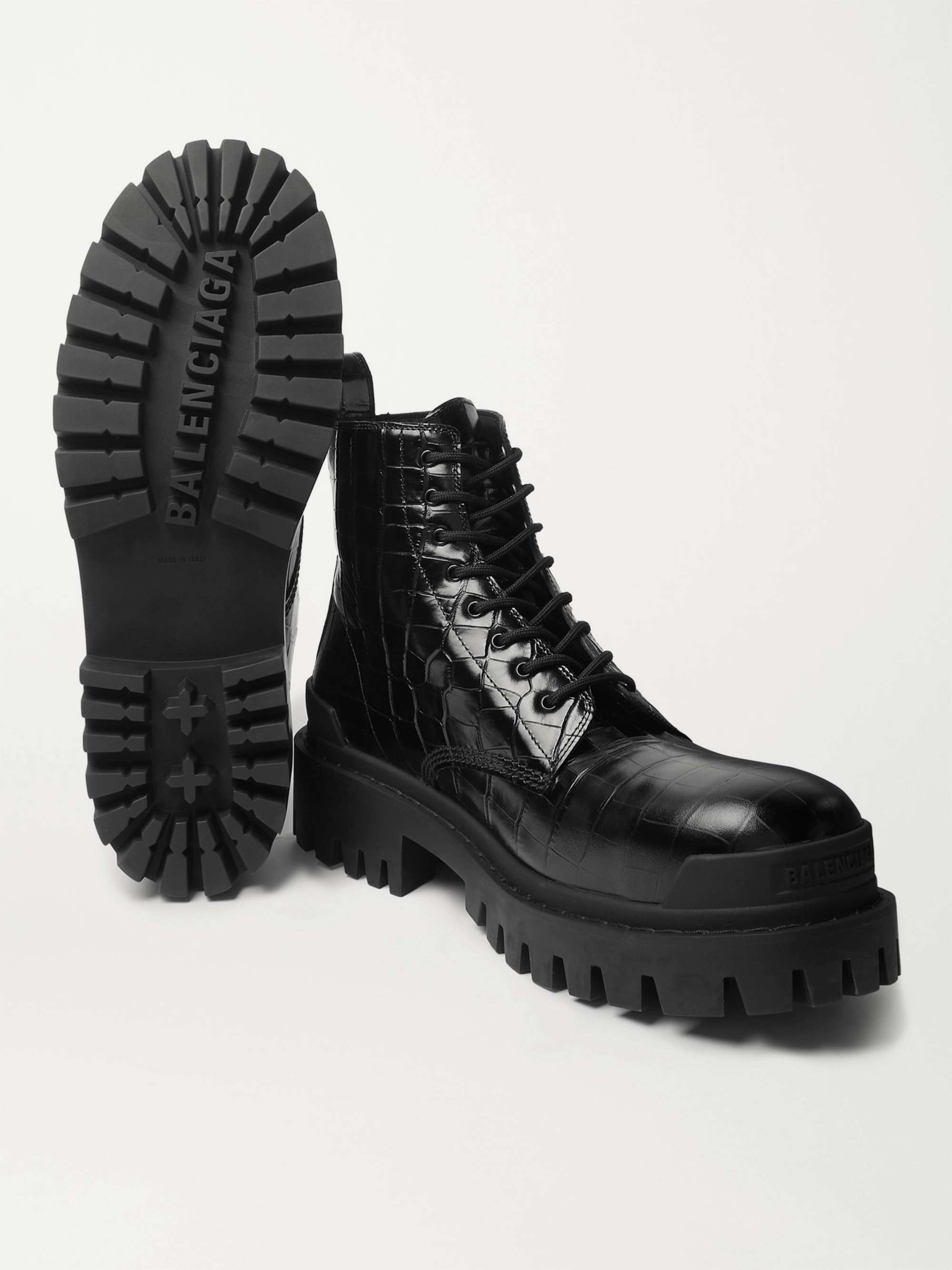 Black Strike Croc-Effect Leather Boots | BALENCIAGA | MR PORTER