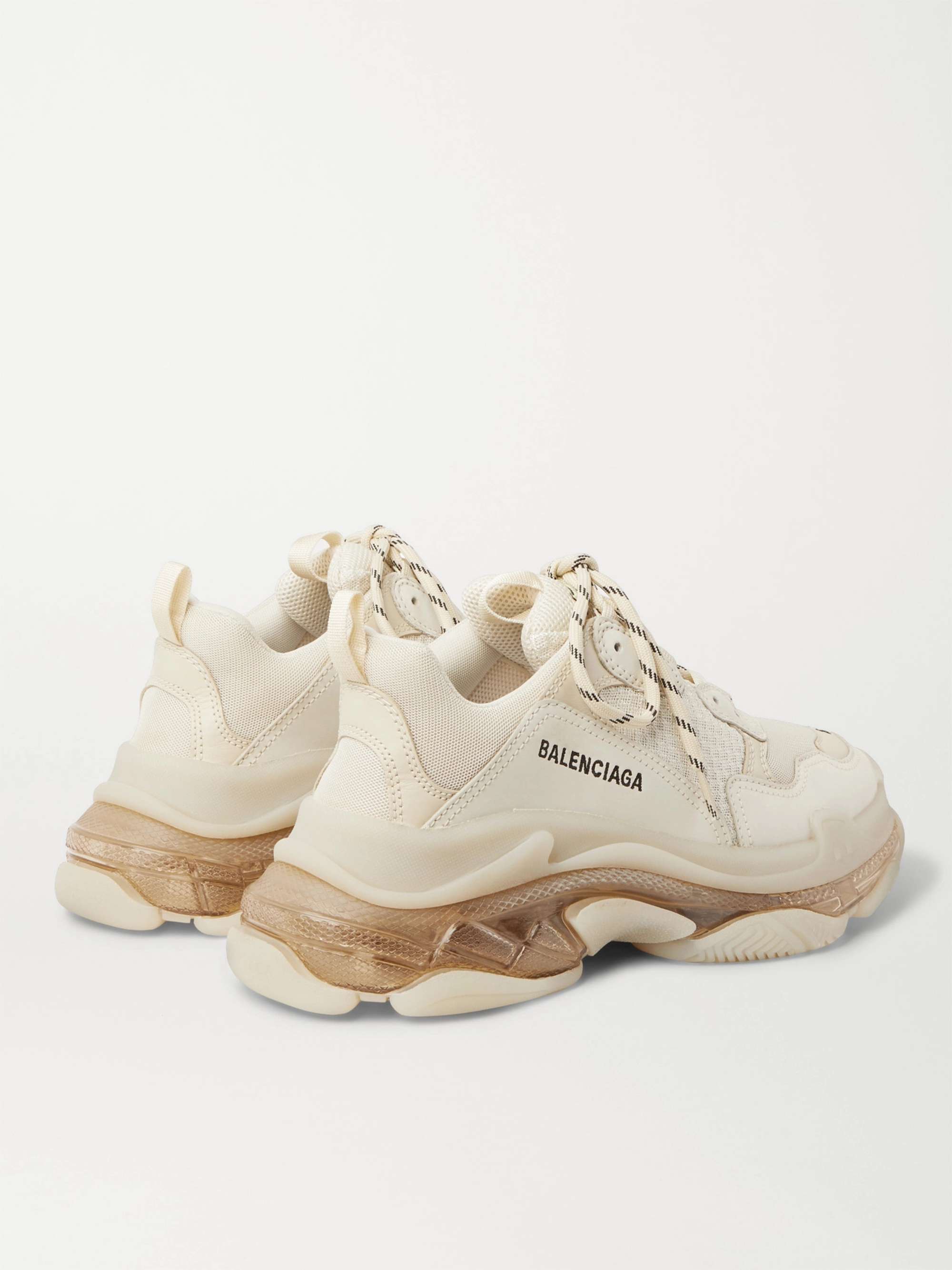 BALENCIAGA Triple S Clear Sole Mesh, Nubuck and Leather Sneakers