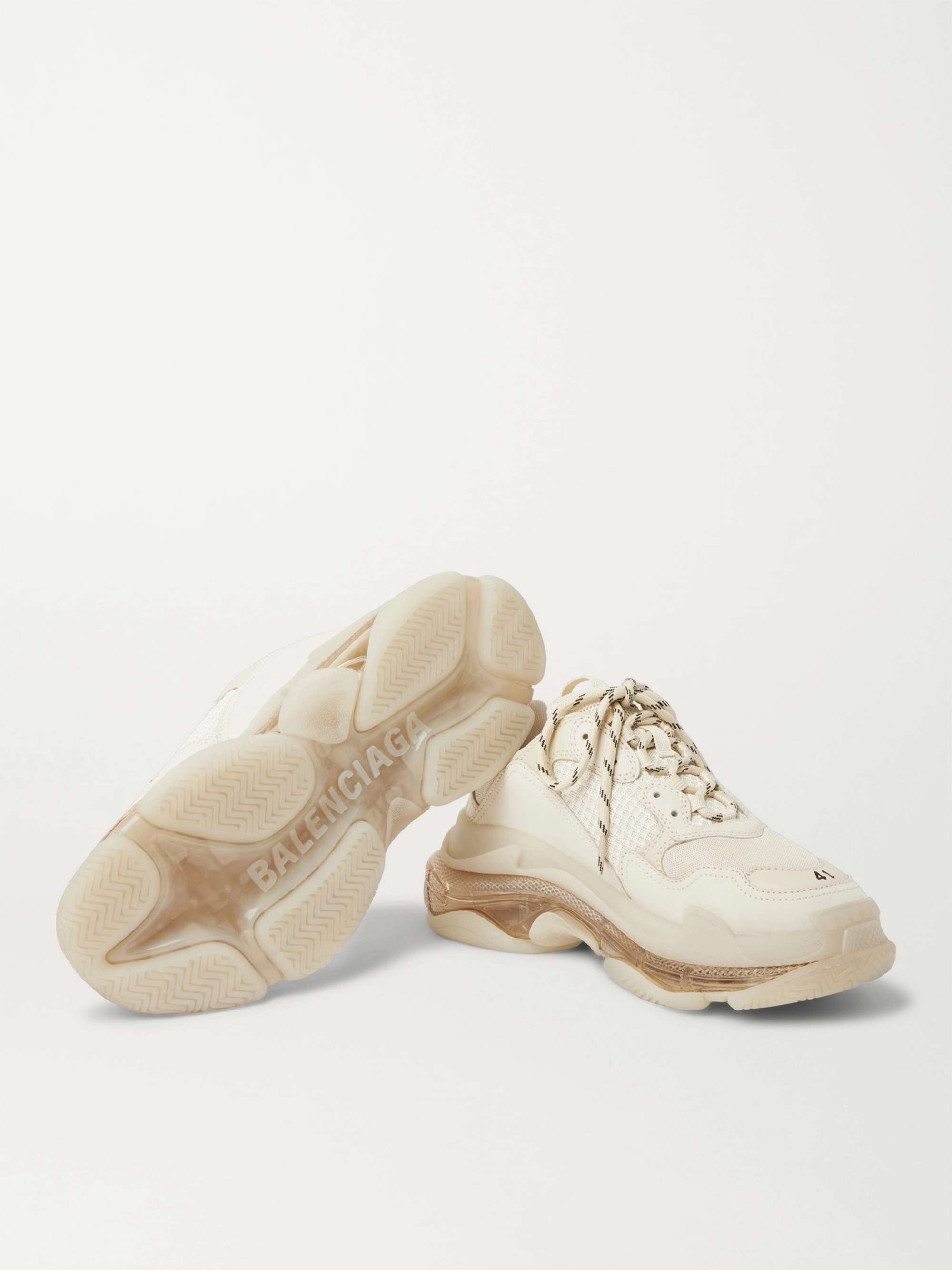 BALENCIAGA Triple S Clear Sole Mesh, Nubuck and Leather Sneakers