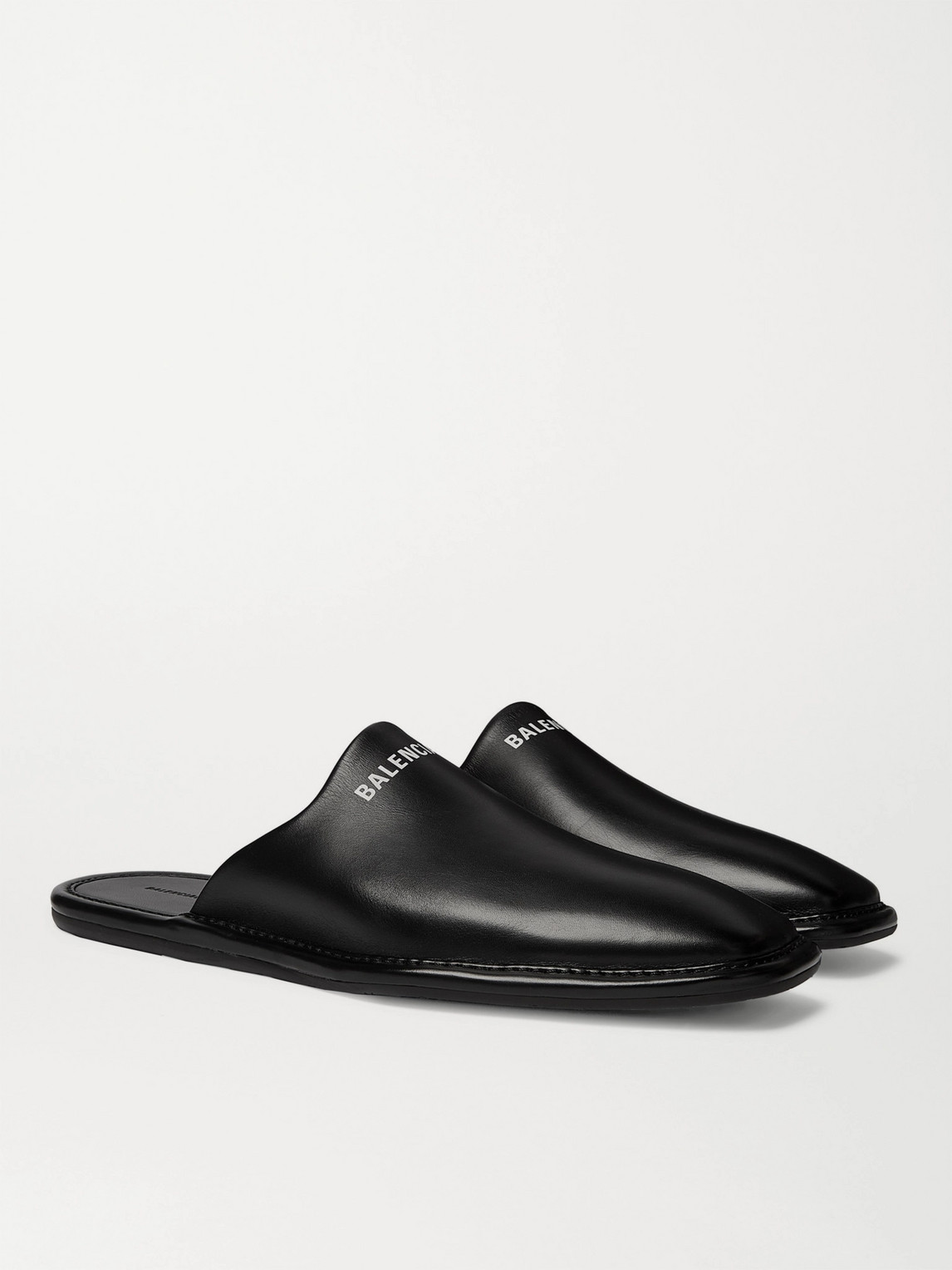 Balenciaga Logo-print Leather Backless Loafers In Black | ModeSens