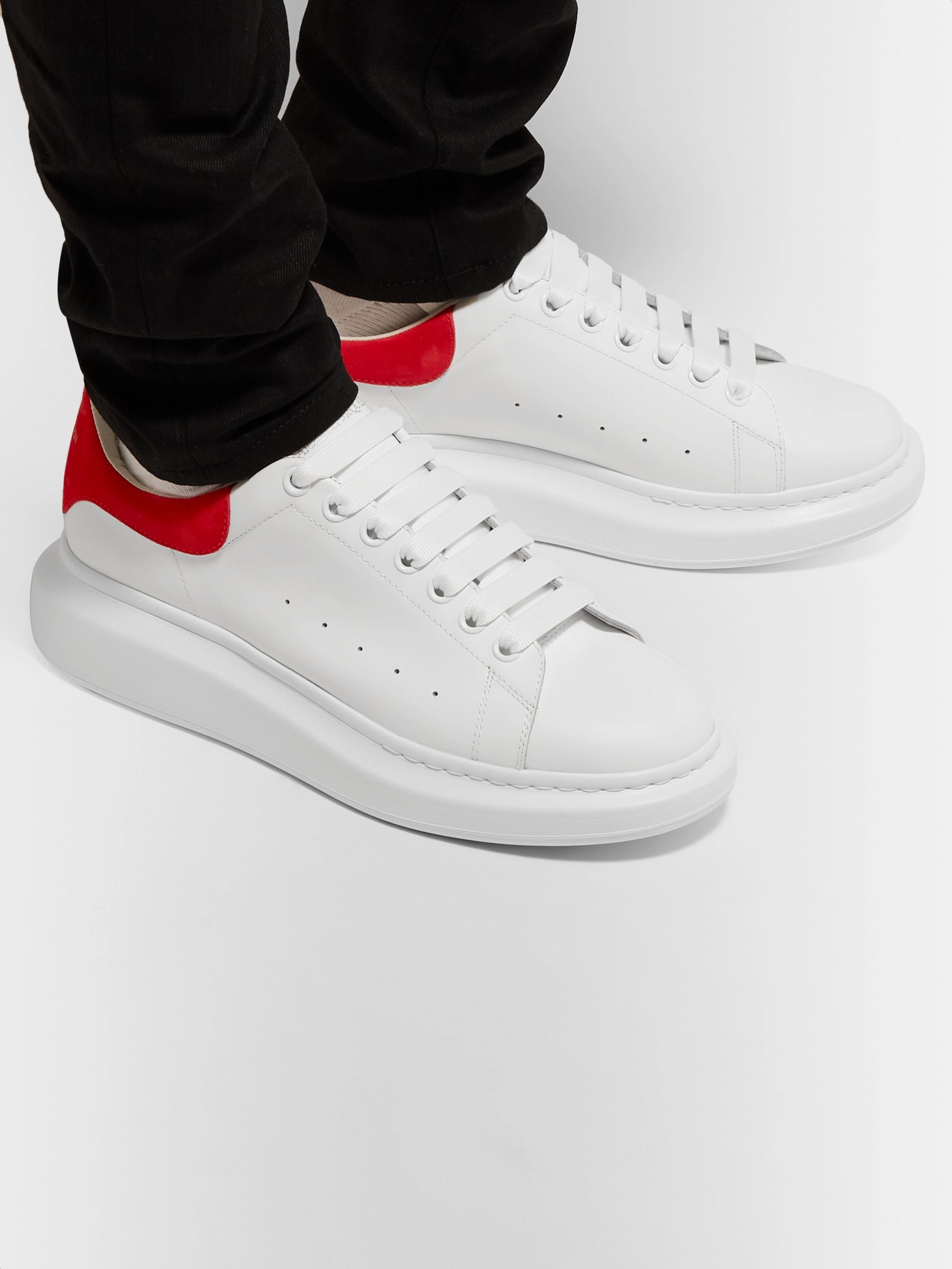 White Exaggerated-Sole Leather Sneakers | Alexander McQueen | MR PORTER