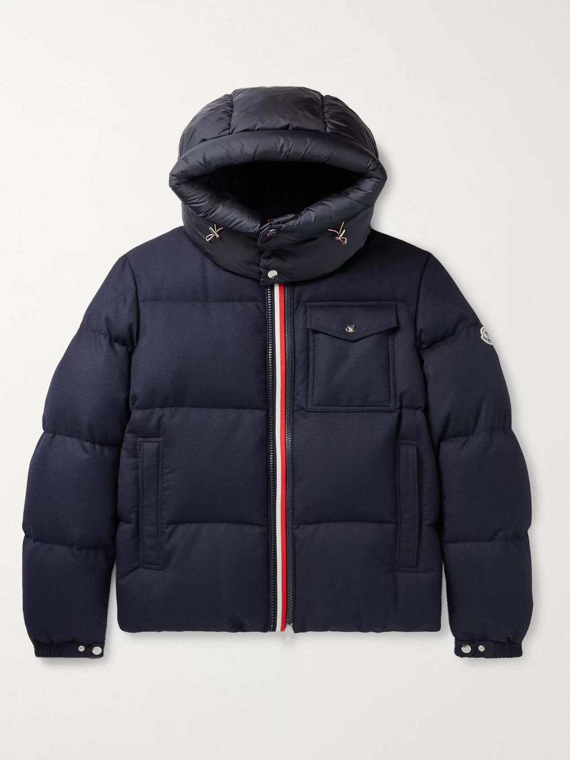 MONCLER BRAZEAU SHELL-TRIMMED QUILTED VIRGIN WOOL HOODED DOWN JACKET