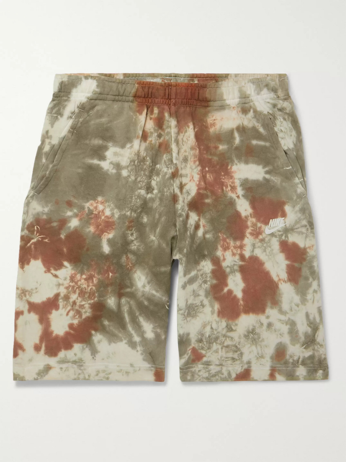 NIKE WIDE-LEG TIE-DYED LOOPBACK COTTON-BLEND TERRY DRAWSTRING SHORTS
