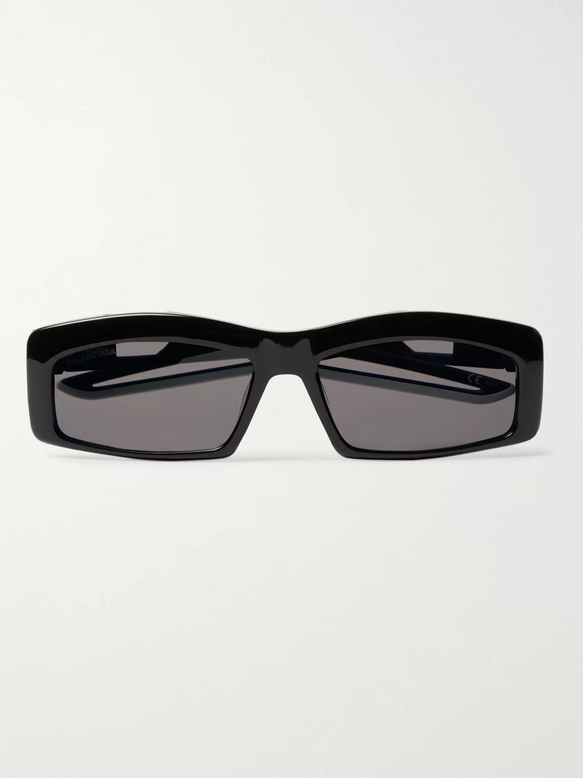 Balenciaga Rectangle-frame Rubber-trimmed Acetate Sunglasses In Black