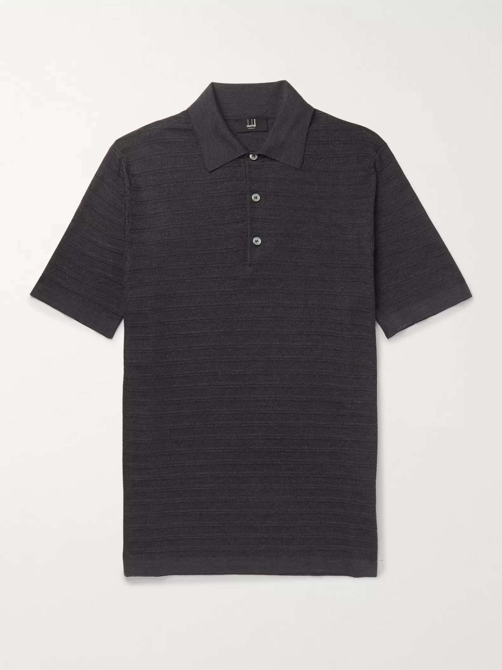 DUNHILL Slim-Fit Striped Knitted Mulberry Silk Polo Shirt