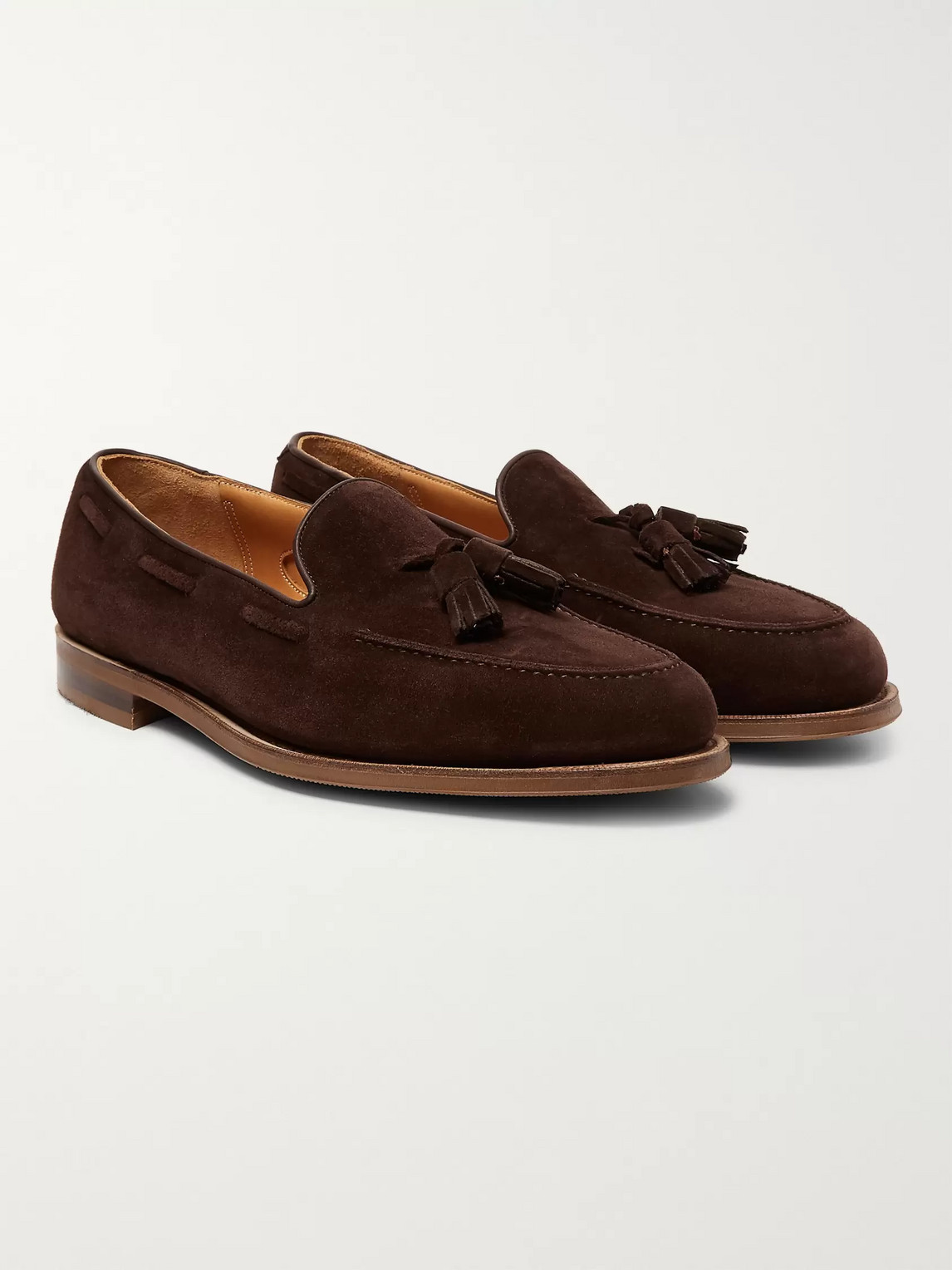 Edward Green Hampstead Leather-trimmed Suede Tasselled Loafers In Brown