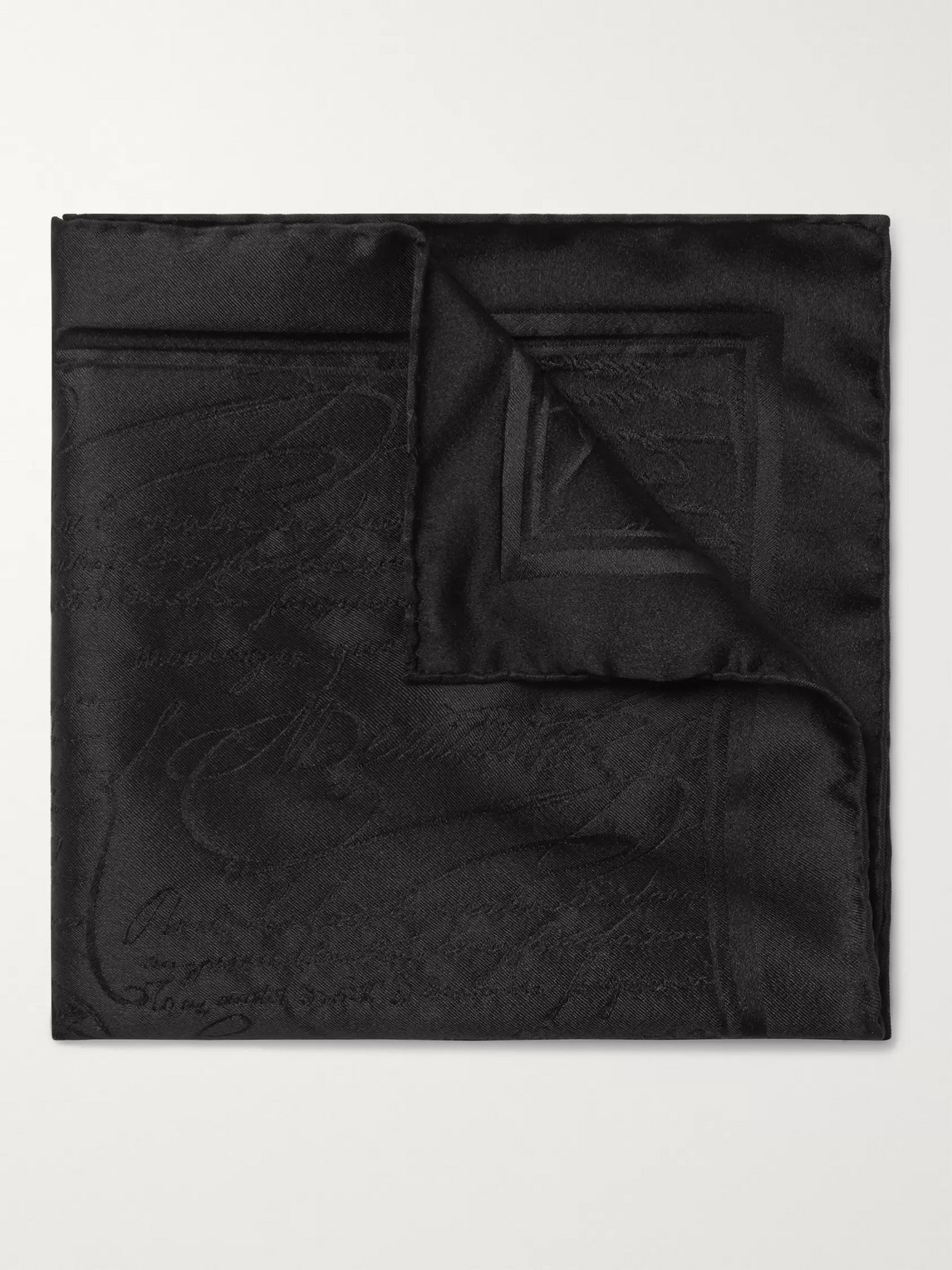 Berluti Scritto Mulberry Silk-jacquard Pocket Square In Black
