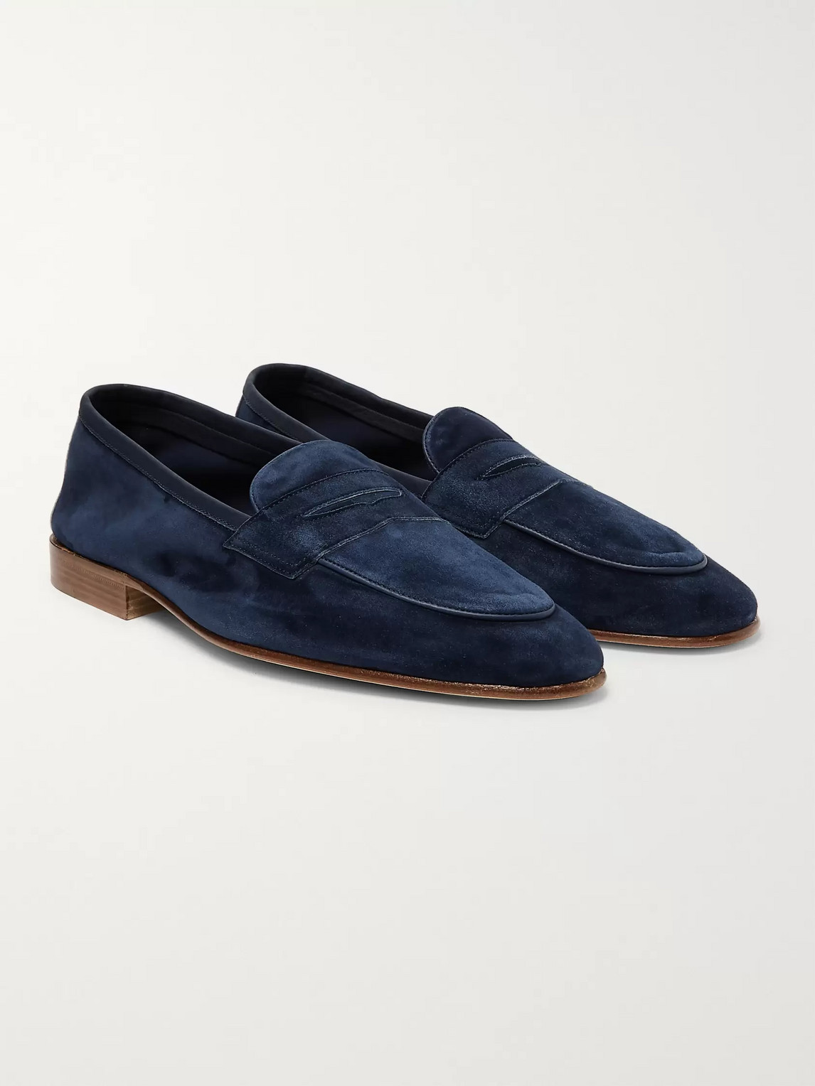 EDWARD GREEN POLPERRO LEATHER-TRIMMED SUEDE PENNY LOAFERS