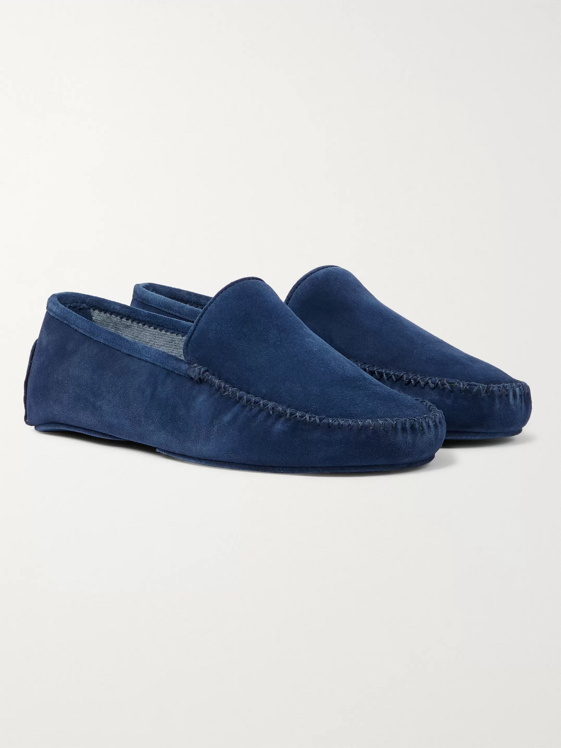Thom Sweeney Suede Slippers In Blue