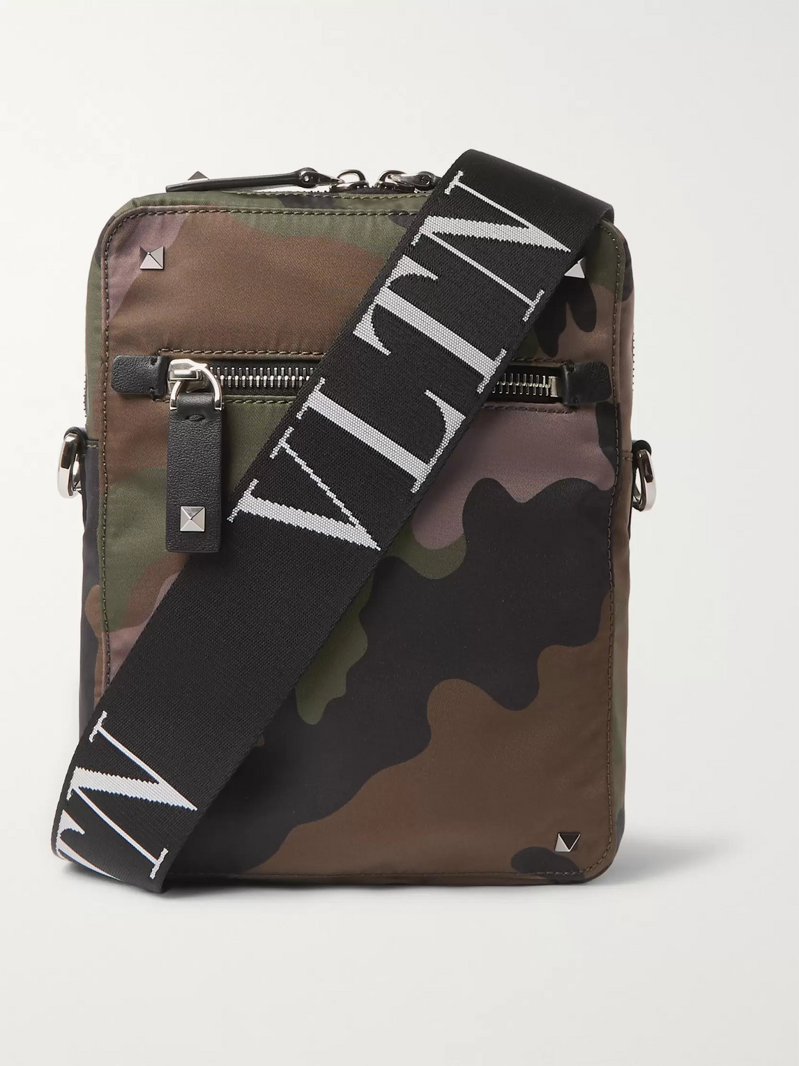 Valentino Garavani Garavani Leather-trimmed Camouflage-print Canvas Messenger Bag In Green
