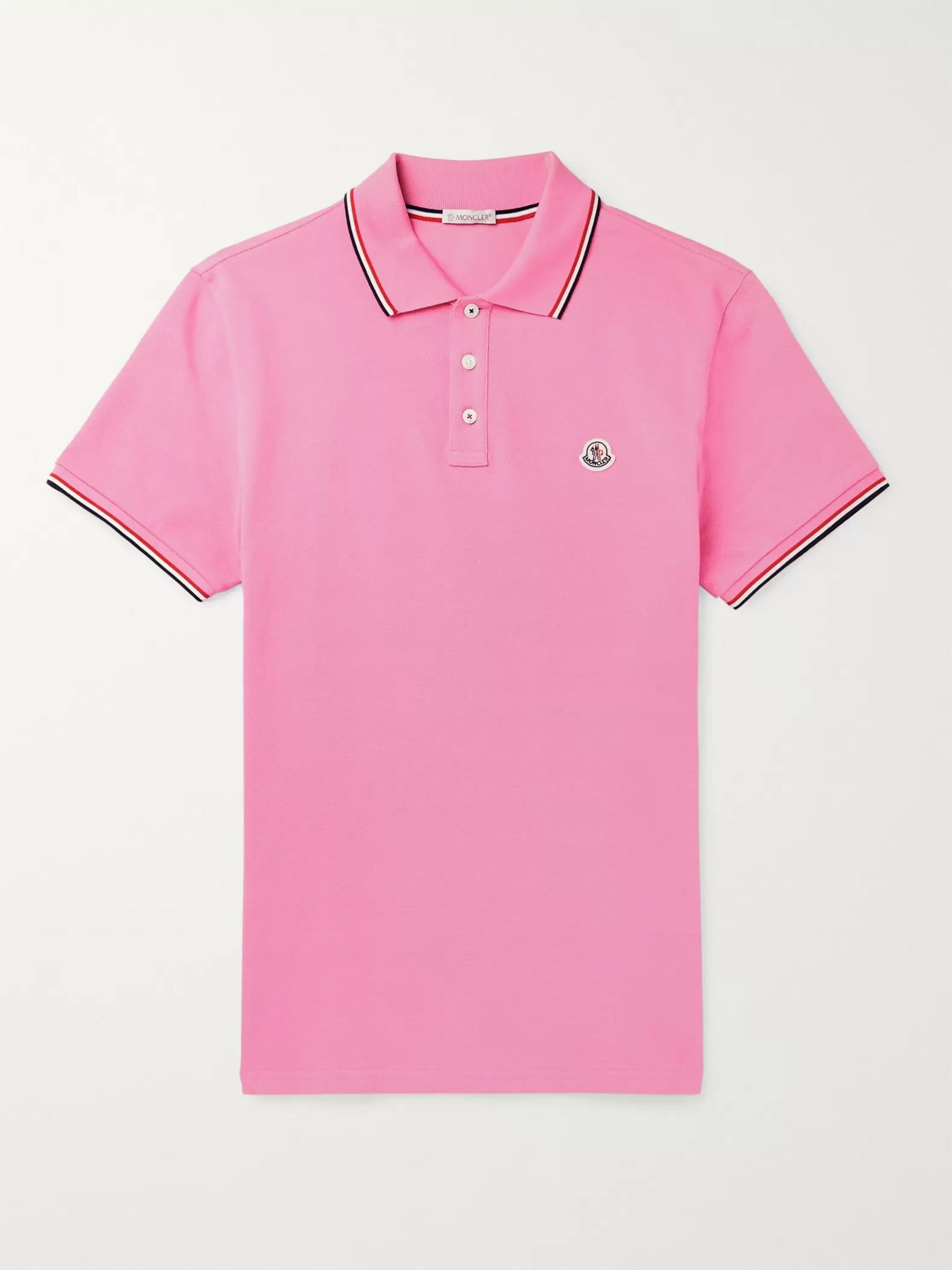 Pink Contrast-Tipped Cotton-Piqué Polo 