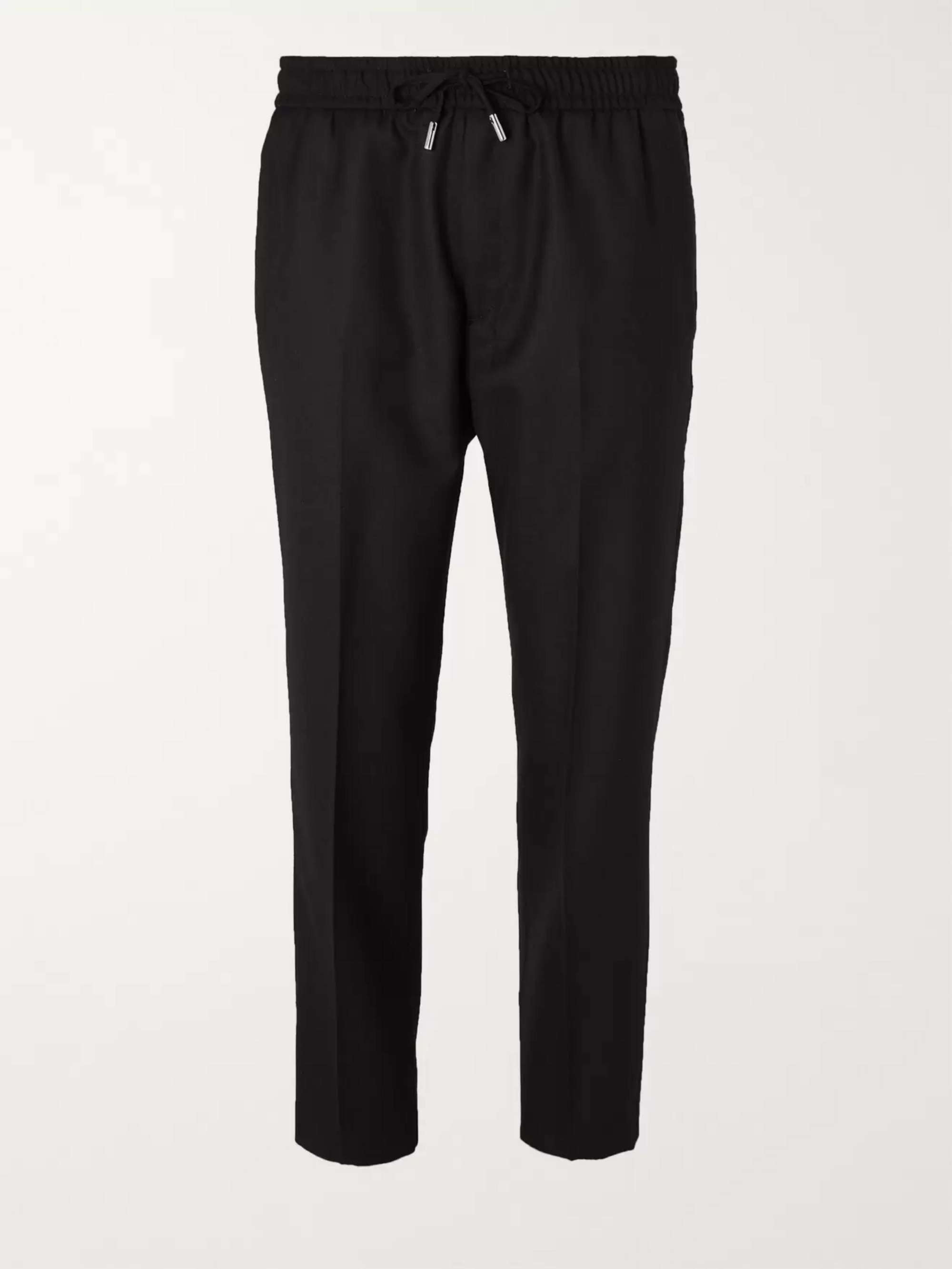 MR P. Slim-Fit Black Wool-Twill Drawstring Trousers