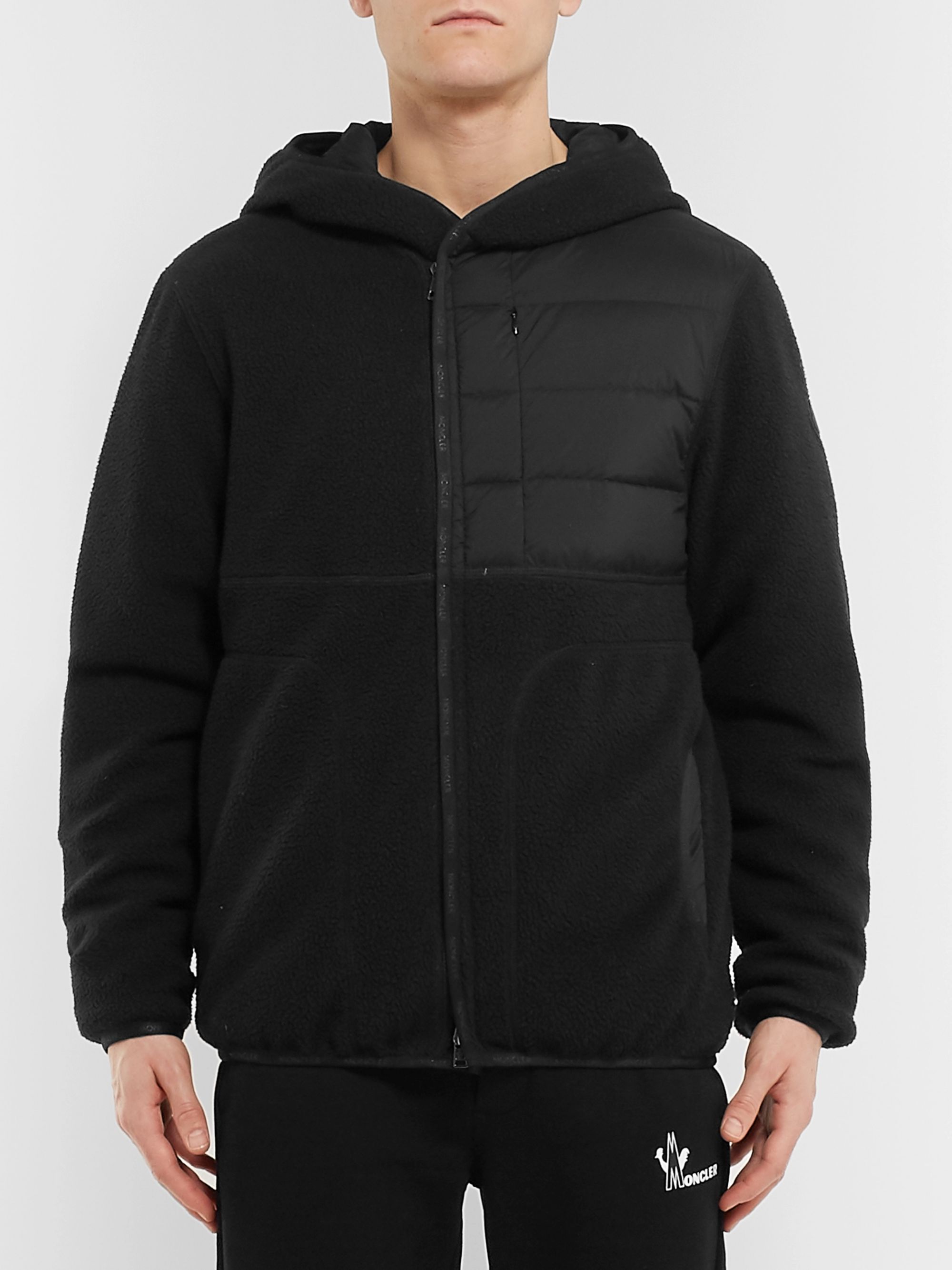 Black Feyder Panelled Fleece and Quilted Shell Hooded Down Jacket ...