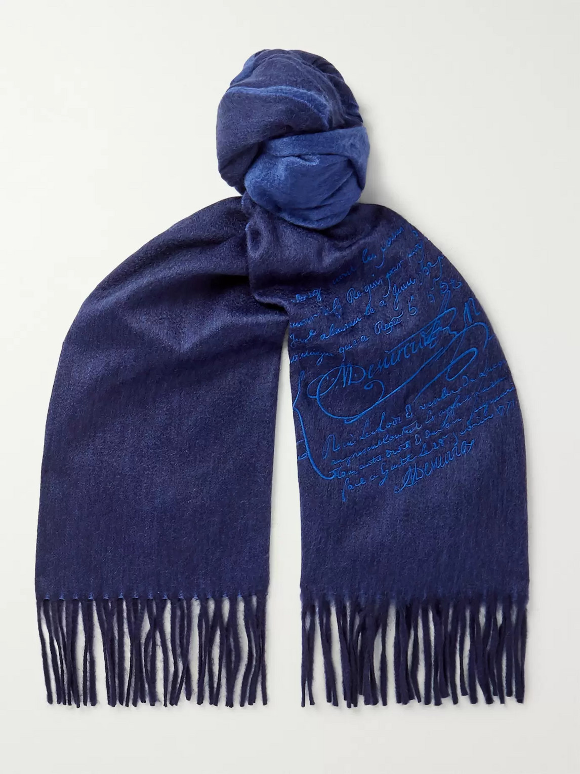 Berluti Embroidered Cashmere Scarf In Blue