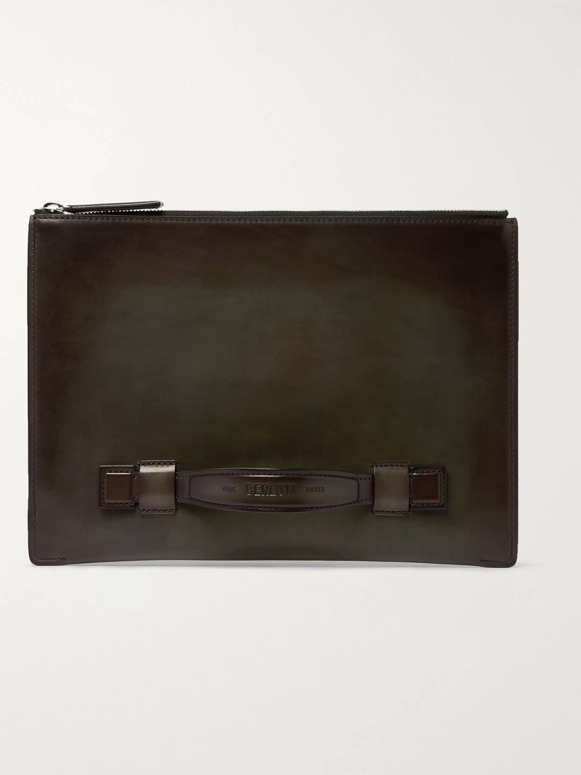 Berluti Handle Leather Pouch In Brown
