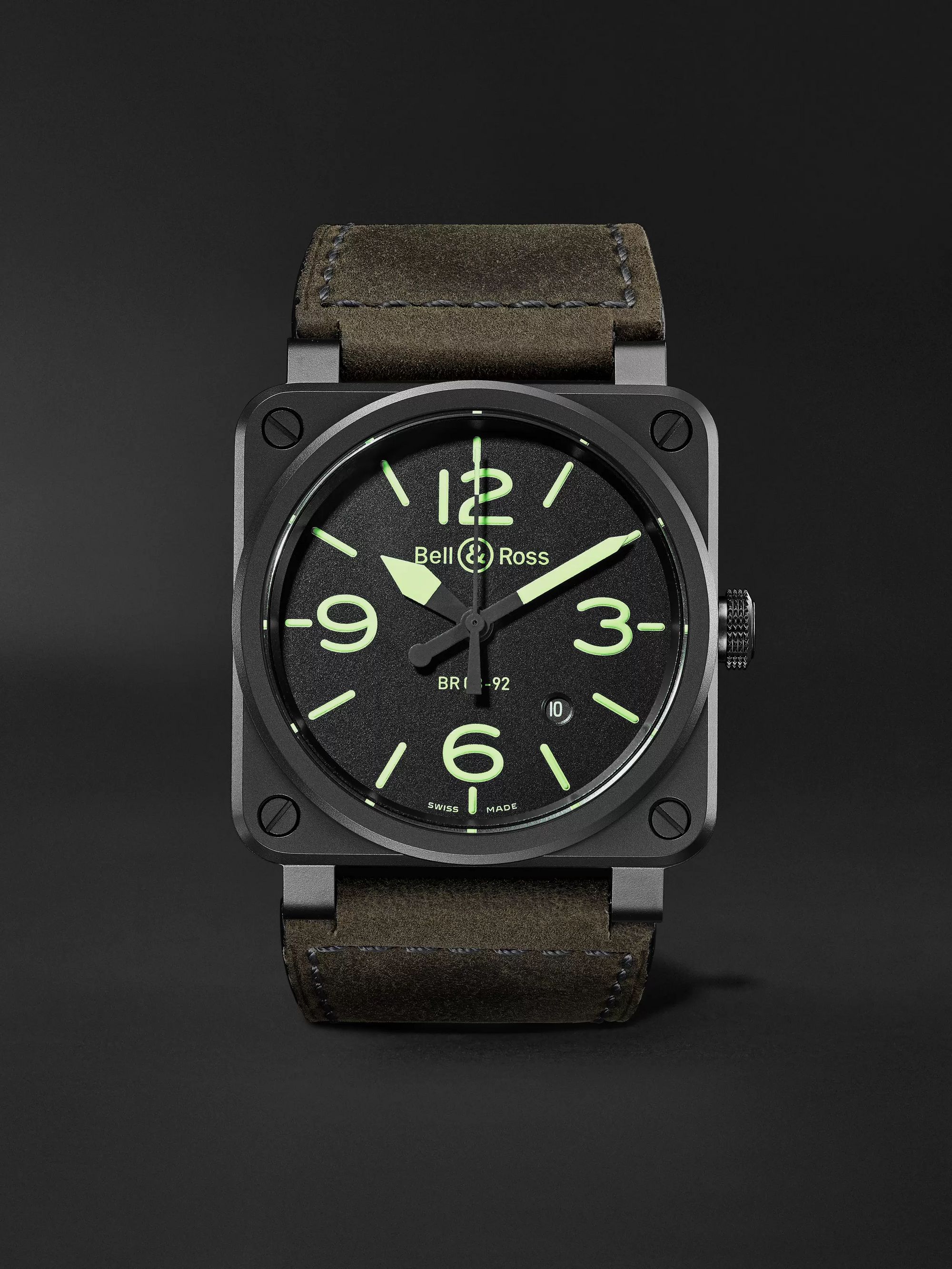 BELL & ROSS BR 03-92 Nightlum Automatic 42mm Ceramic and Leather Watch, Ref. No. BR0392-BL3-CE/SCA