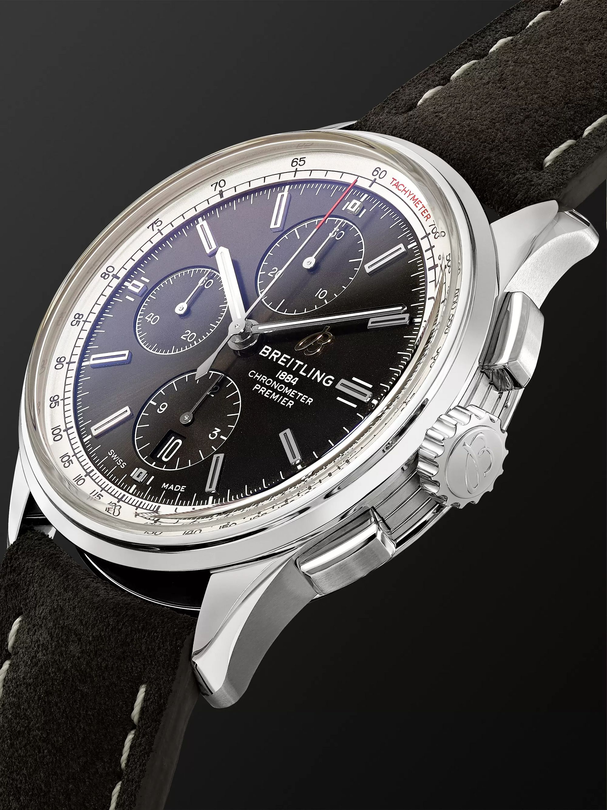 Breitling Premier Automatic Chronograph 42mm Stainless Steel and Nubuck Watch, Ref. No. A13315351B1X1