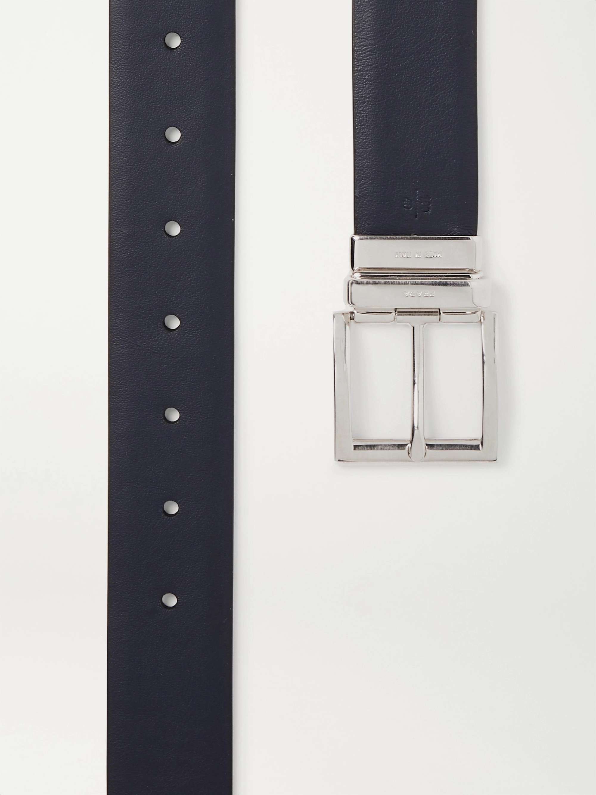PRADA 3.5cm Black and Midnight-Blue Reversible Leather Belt
