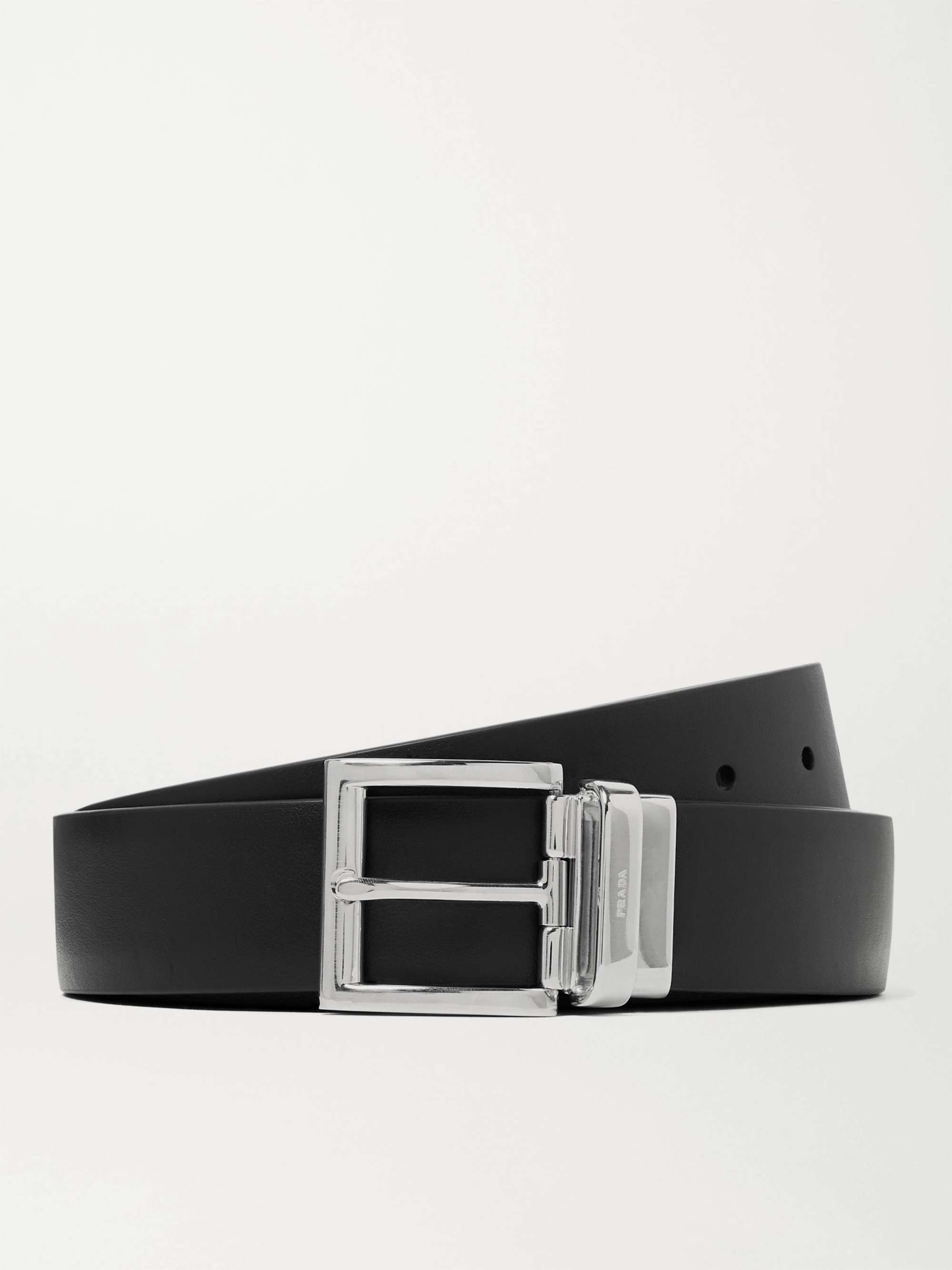 PRADA 3.5cm Black and Midnight-Blue Reversible Leather Belt