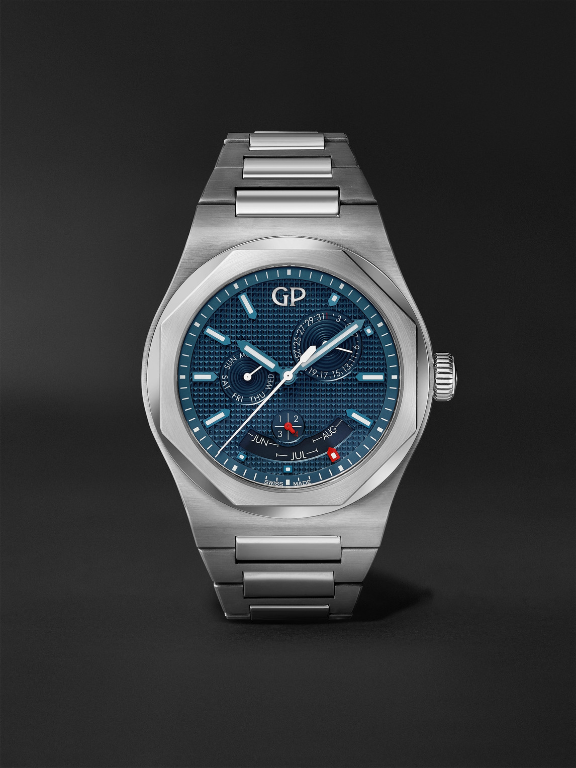 Girard-perregaux Laureato Perpetual Calendar 42mm Automatic Stainless Steel Watch, Ref. No. 81035-11-431-11a In Blue