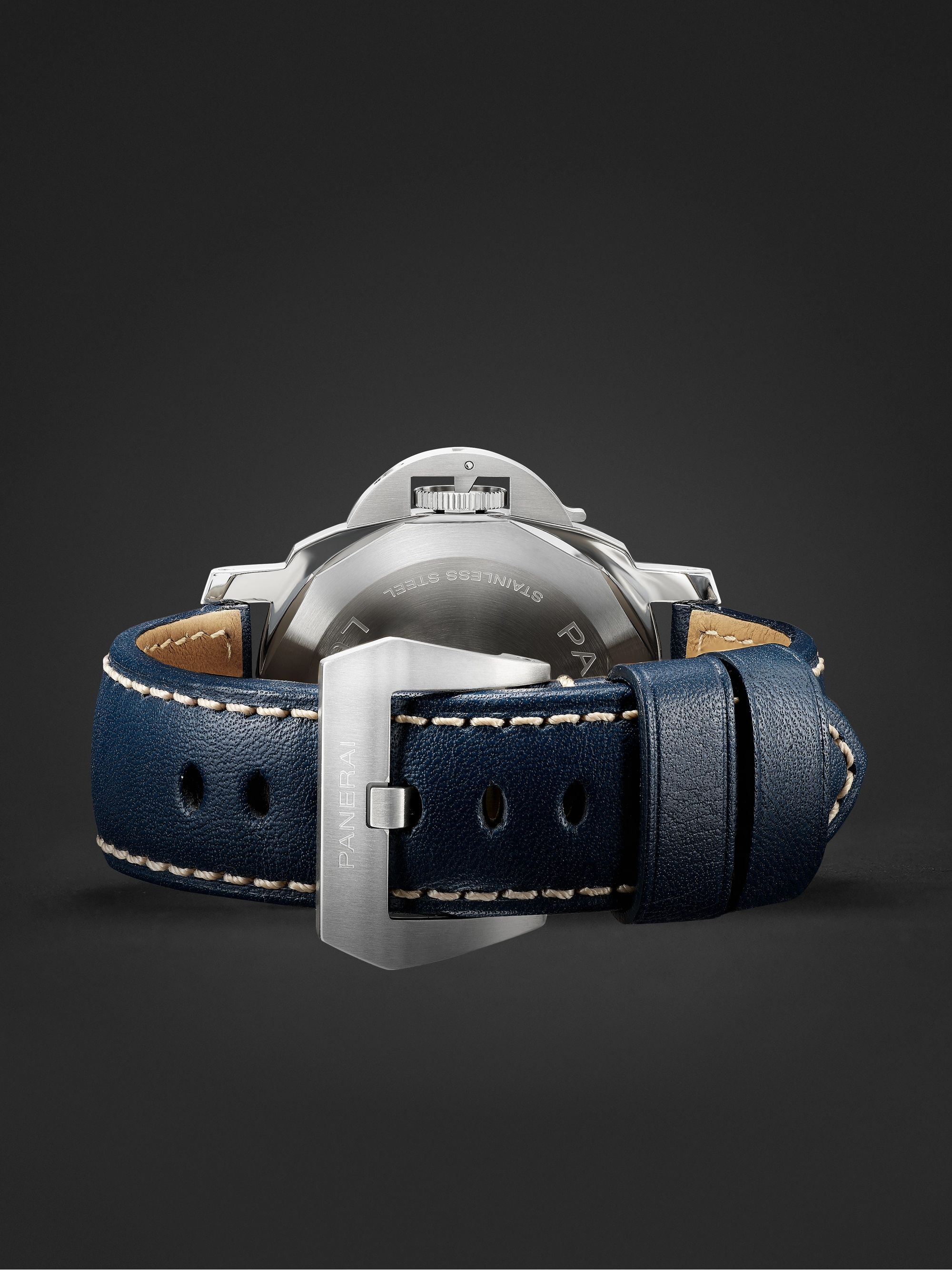 PANERAI Luminor Blu Mare Hand-Wound 44mm Stainless Steel and Leather Watch, Ref. No. PAM1085