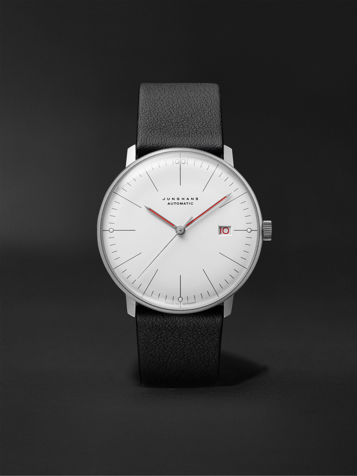 Junghans Max Bill Bauhaus Automatic 38mm Stainless Steel And Textured-leather Watch, Ref. No. 027/4009.02 In White