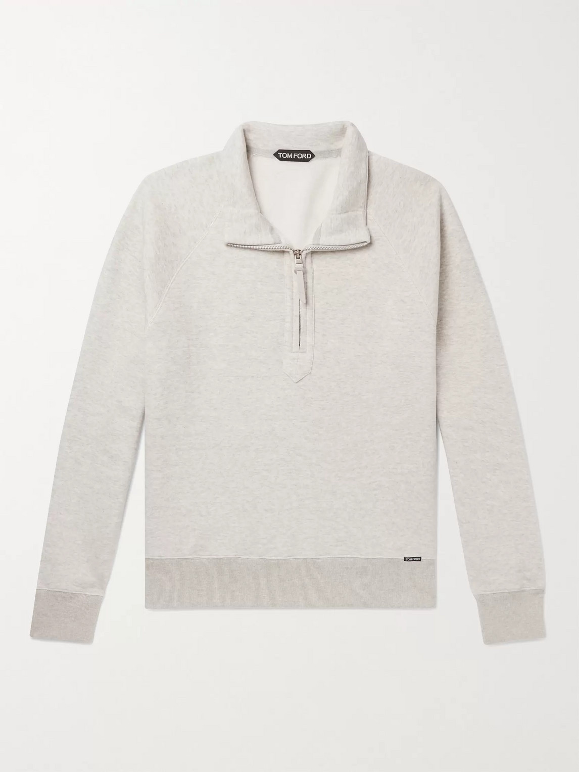 Tom Ford Garment-dyed Cotton-jersey Half-zip Sweatshirt In Gray