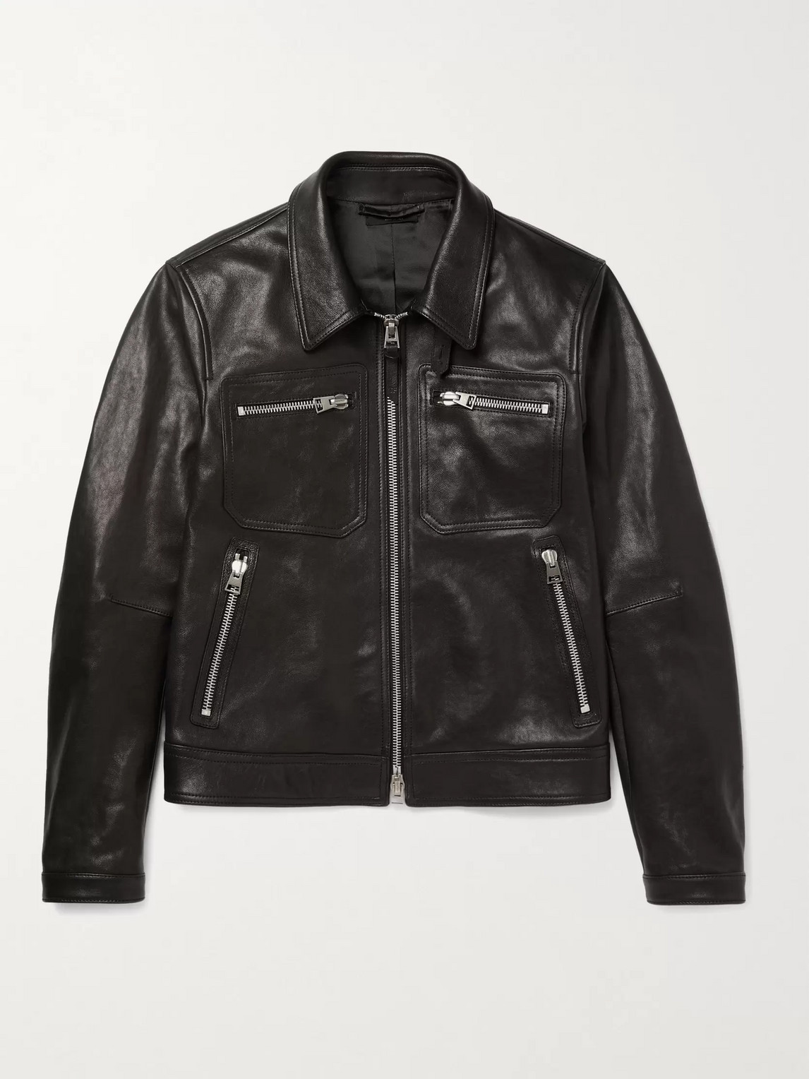 Tom Ford Leather Blouson Jacket In Black