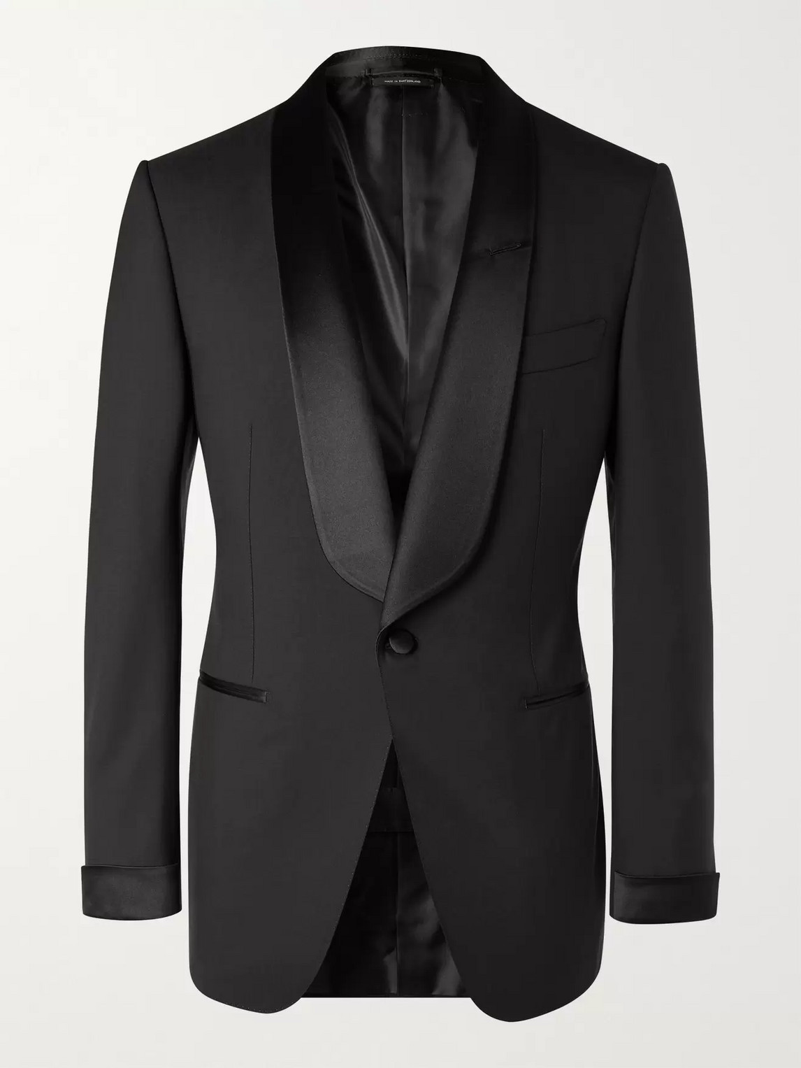 Tom Ford Slim-fit Shawl-collar Satin-trimmed Wool Tuxedo Jacket In Black