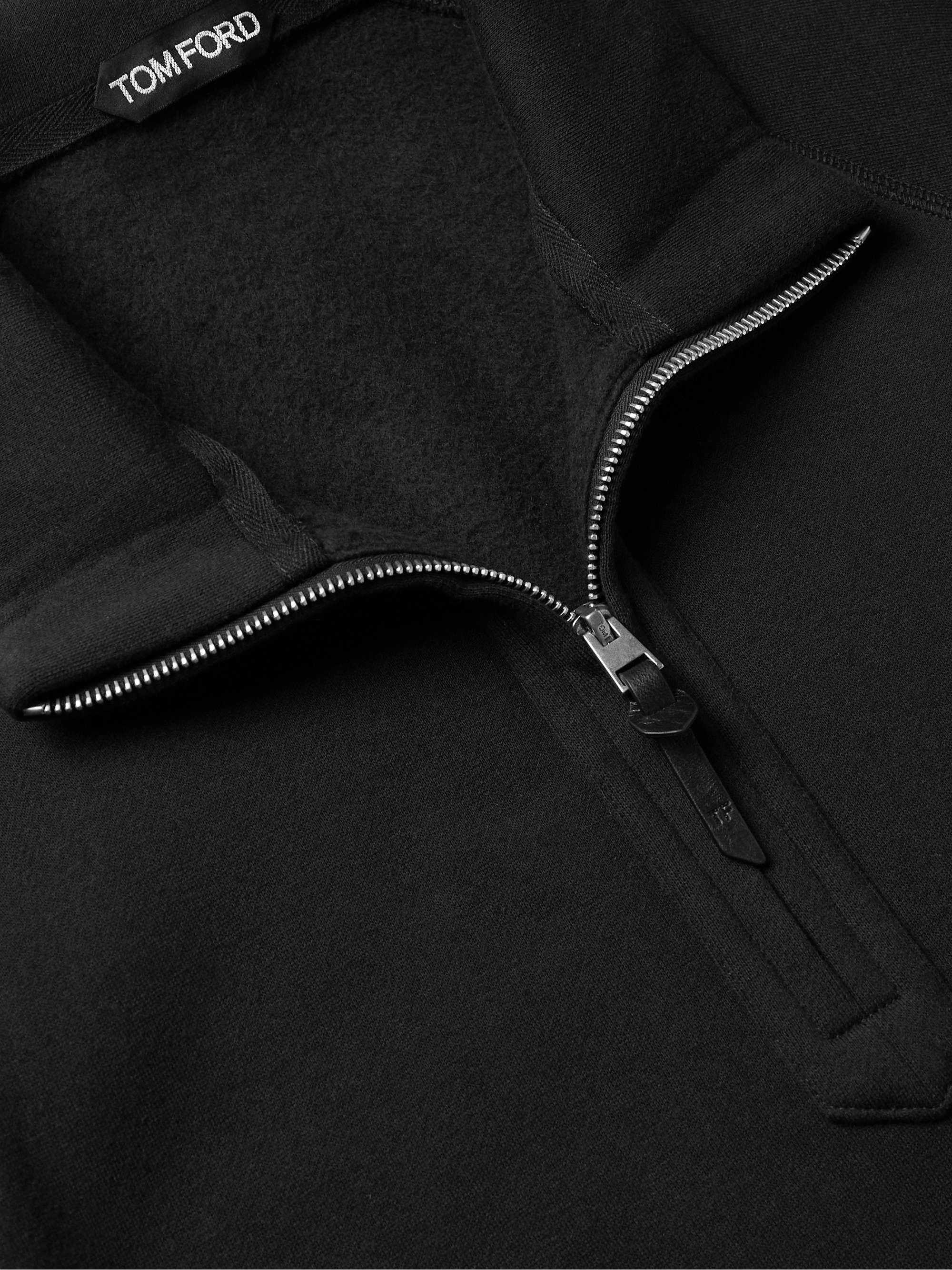 Black Garment-Dyed Fleece-Back Cotton-Jersey Half-Zip Sweatshirt | TOM ...