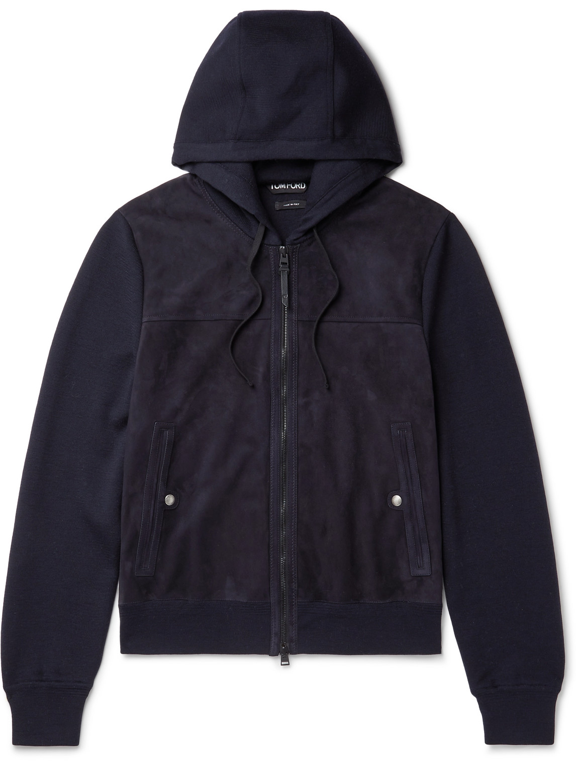 Tom Ford Panelled Merino Wool And Suede Hooded Jacket In Blue | ModeSens