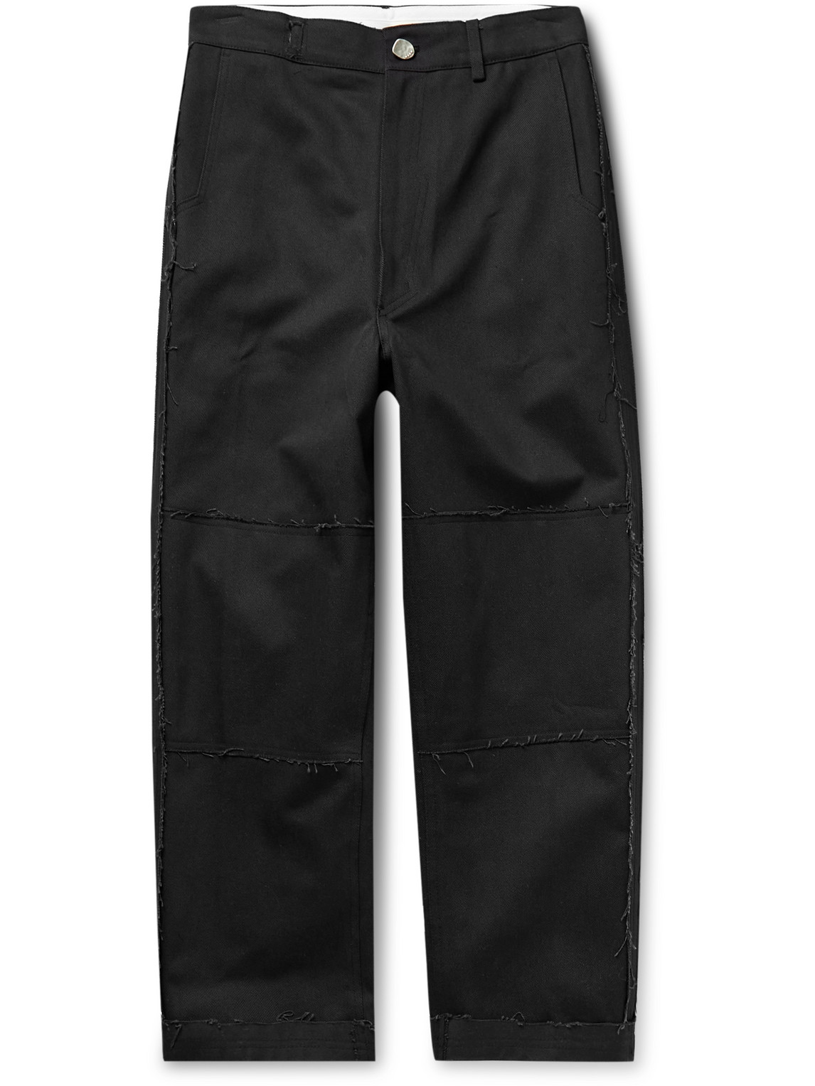 Ader Error Distressed Cotton-twill Trousers In Black