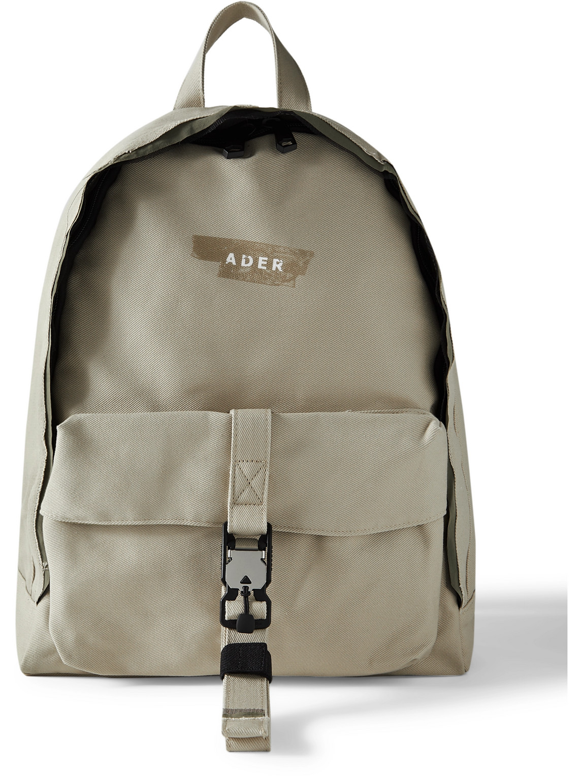 Ader Error Bp02 Distressed Logo-print Cotton-twill Backpack In Neutrals