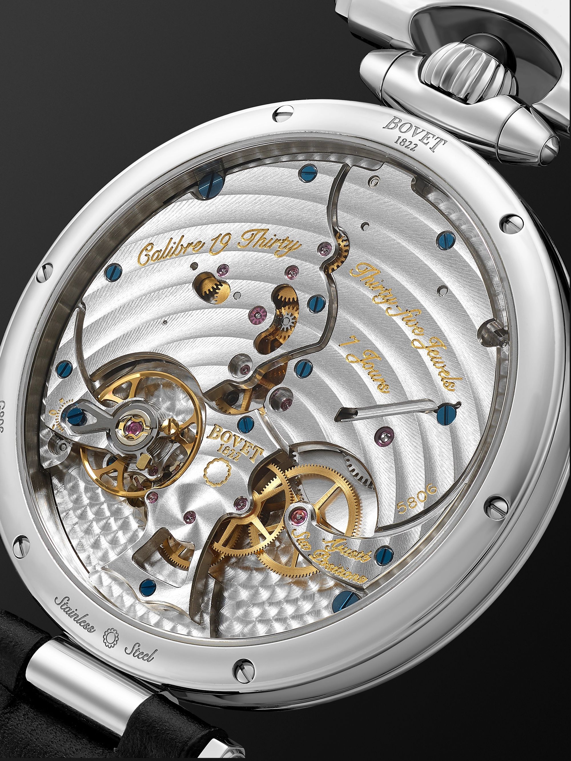 BOVET 19Thirty Fleurier Hand-Wound 42mm Stainless Steel and Croc-Effect Leather Watch, Ref. No. NTS0016