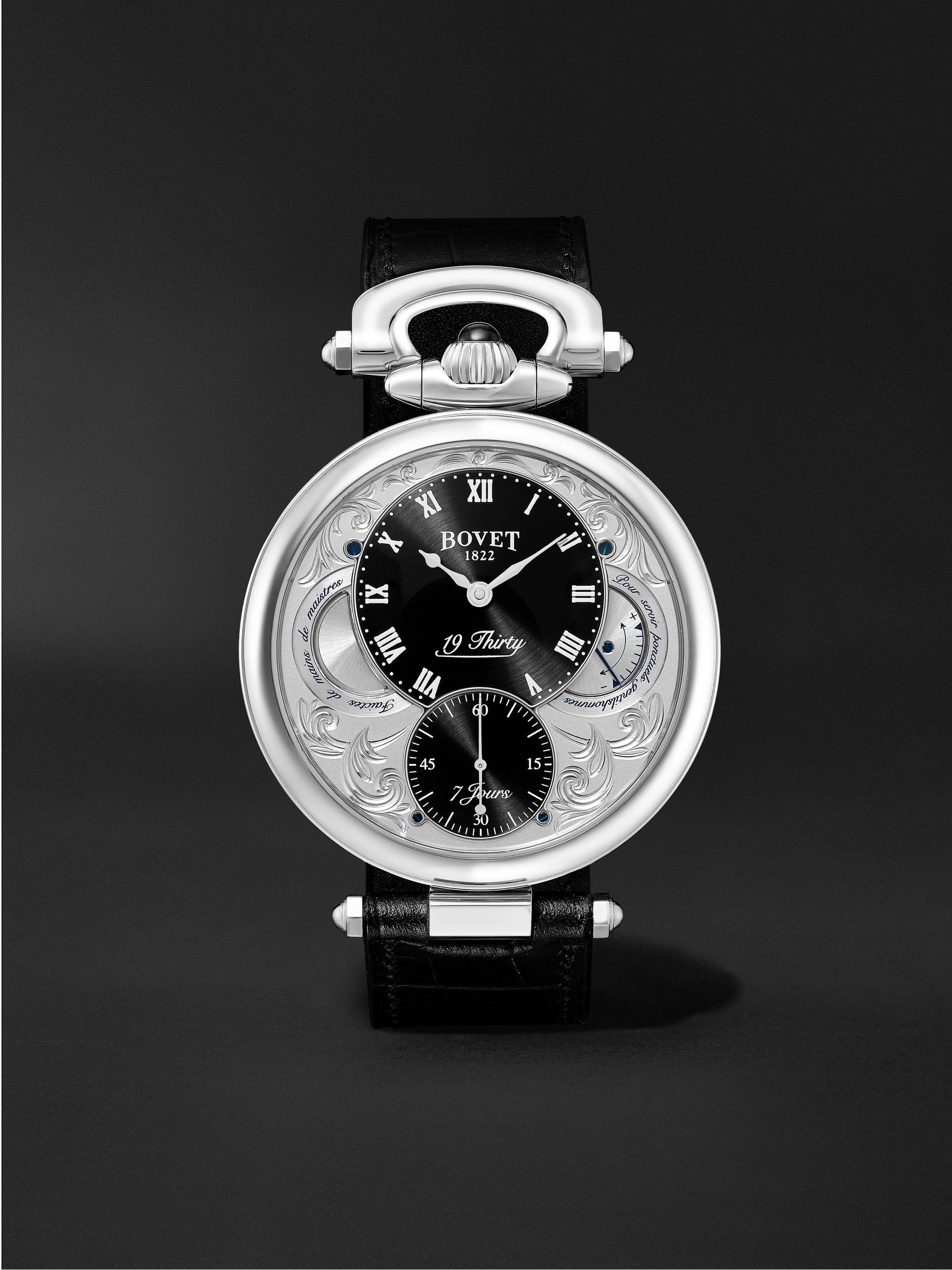BOVET 19Thirty Fleurier Hand-Wound 42mm Stainless Steel and Croc-Effect Leather Watch, Ref. No. NTS0016