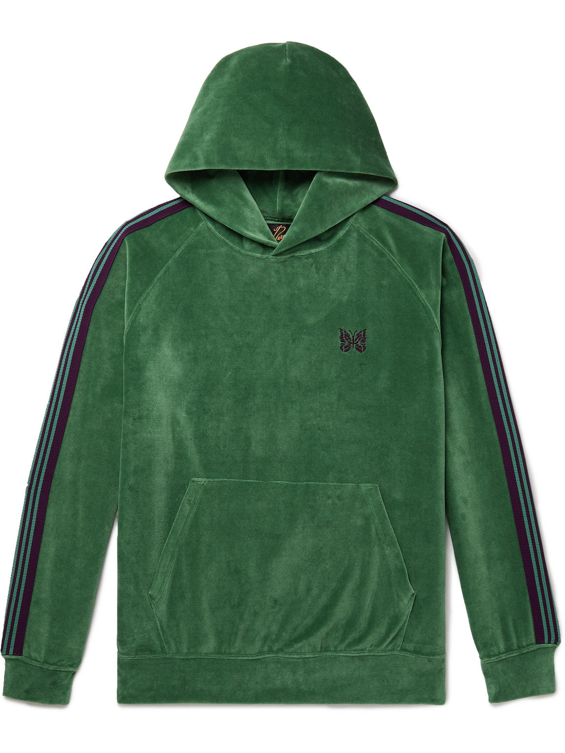 Needles LOGO-EMBROIDERED WEBBING-TRIMMED COTTON-BLEND VELOUR HOODIE