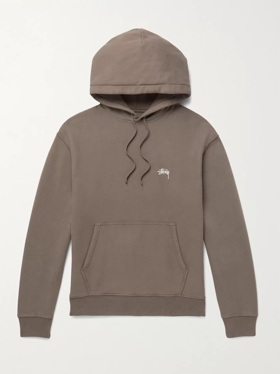 Stussy Logo-embroidered Fleece-back Cotton-jersey Hoodie In Brown 