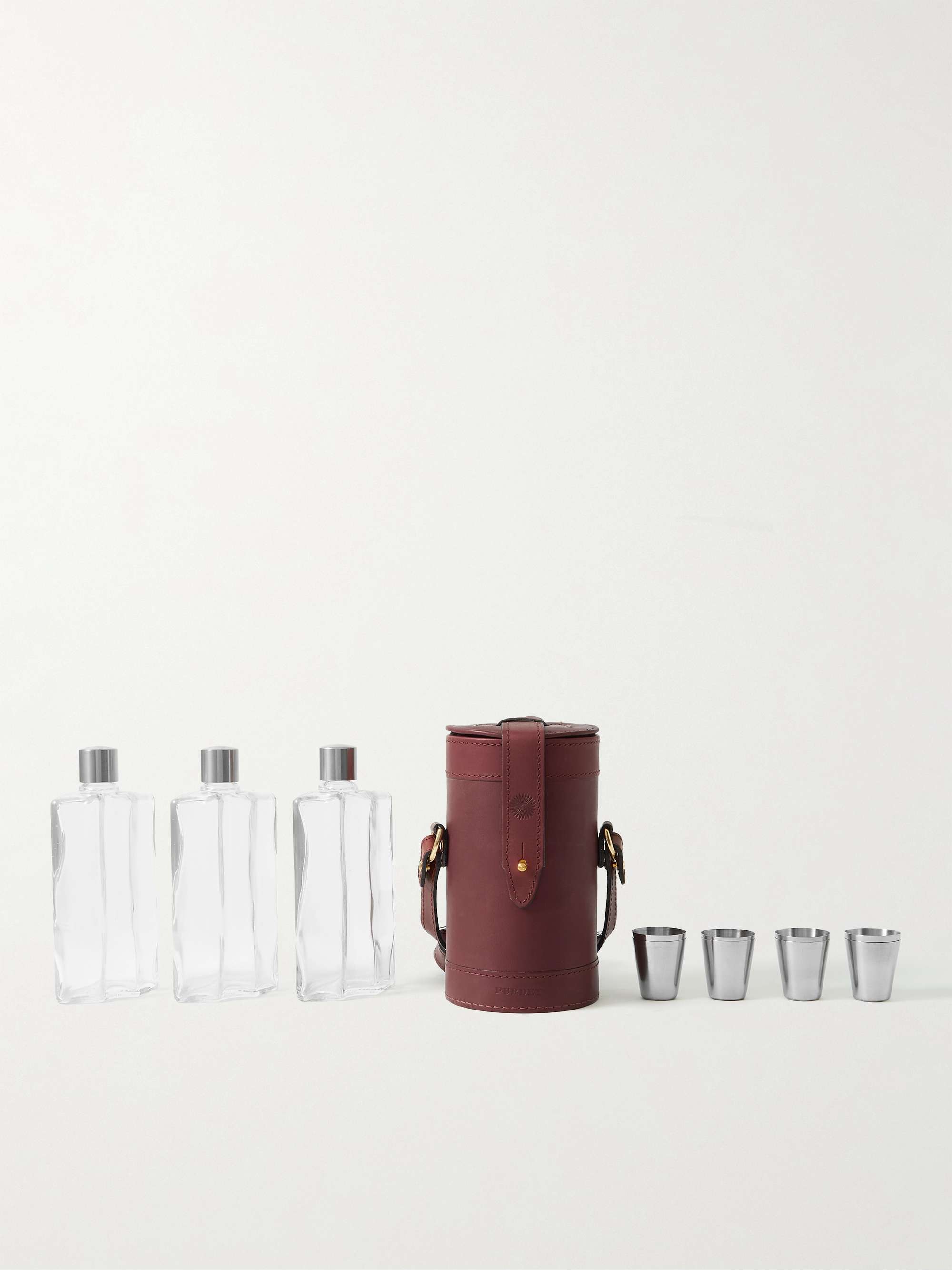 PURDEY Leather and Glass Flask Set