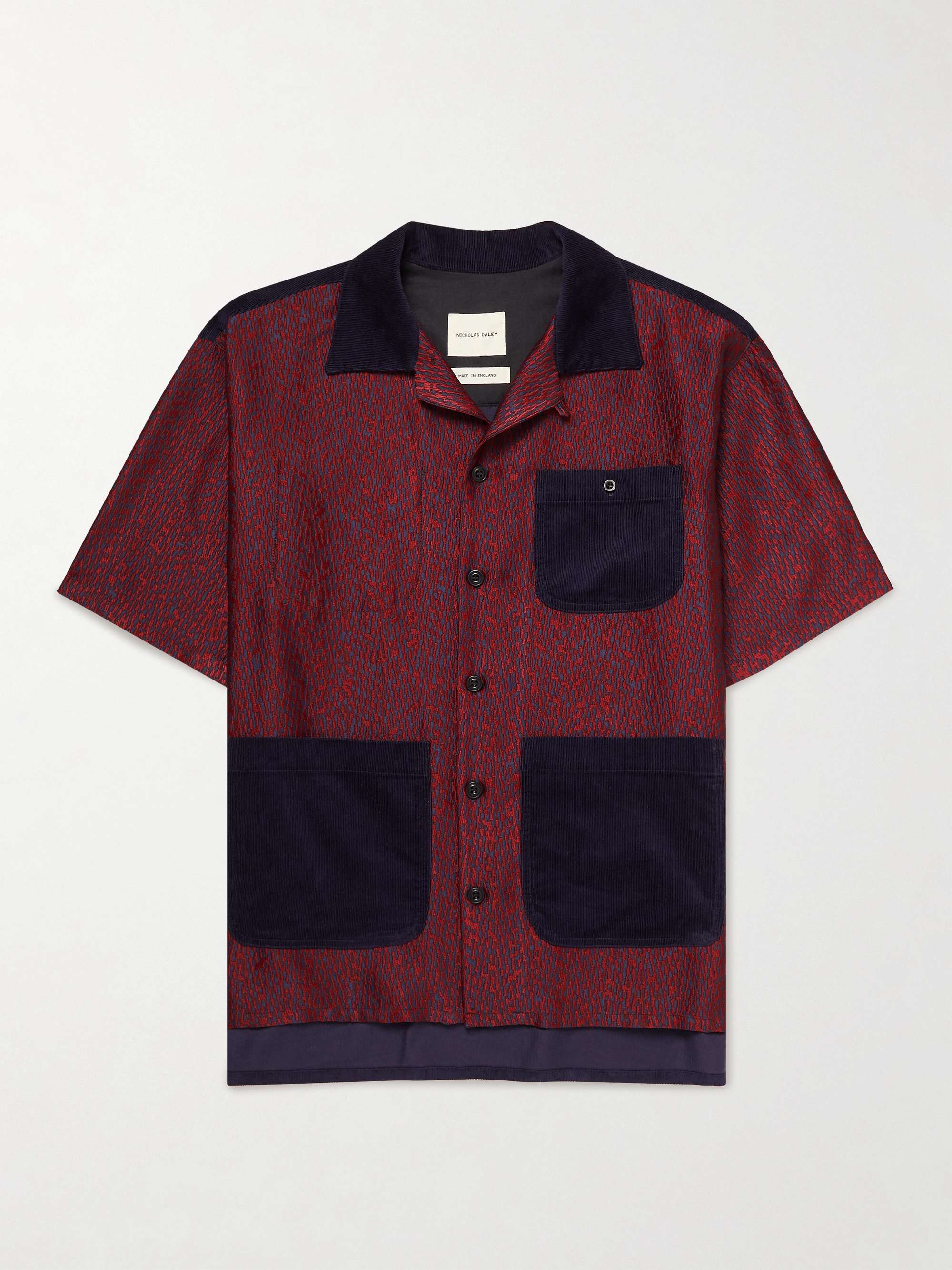 NICHOLAS DALEY Aloha Camp-Collar Jacquard and Cotton-Corduroy Shirt