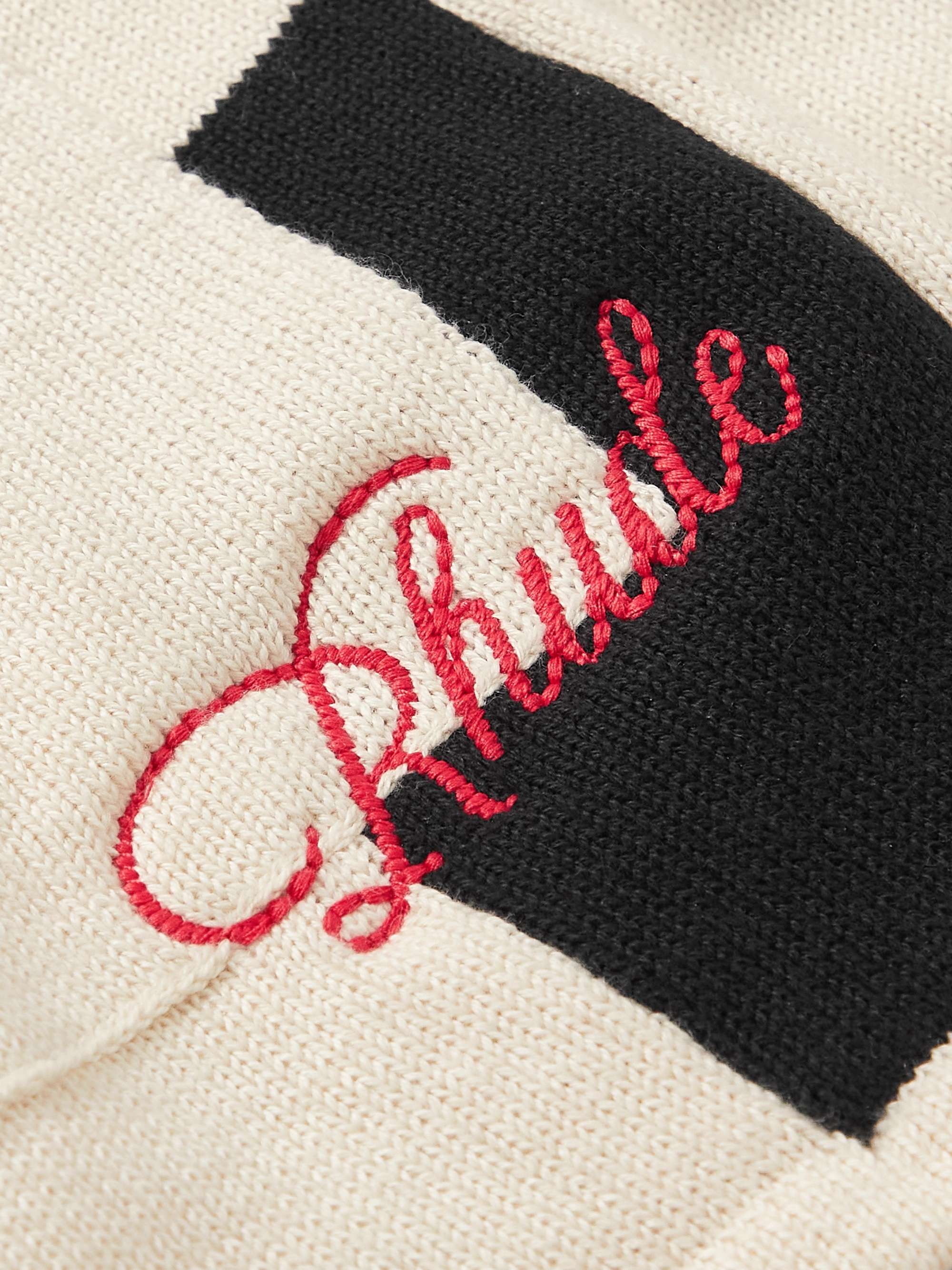 RHUDE Camp-Collar Logo-Embroidered Intarsia Wool and Cashmere-Blend Shirt