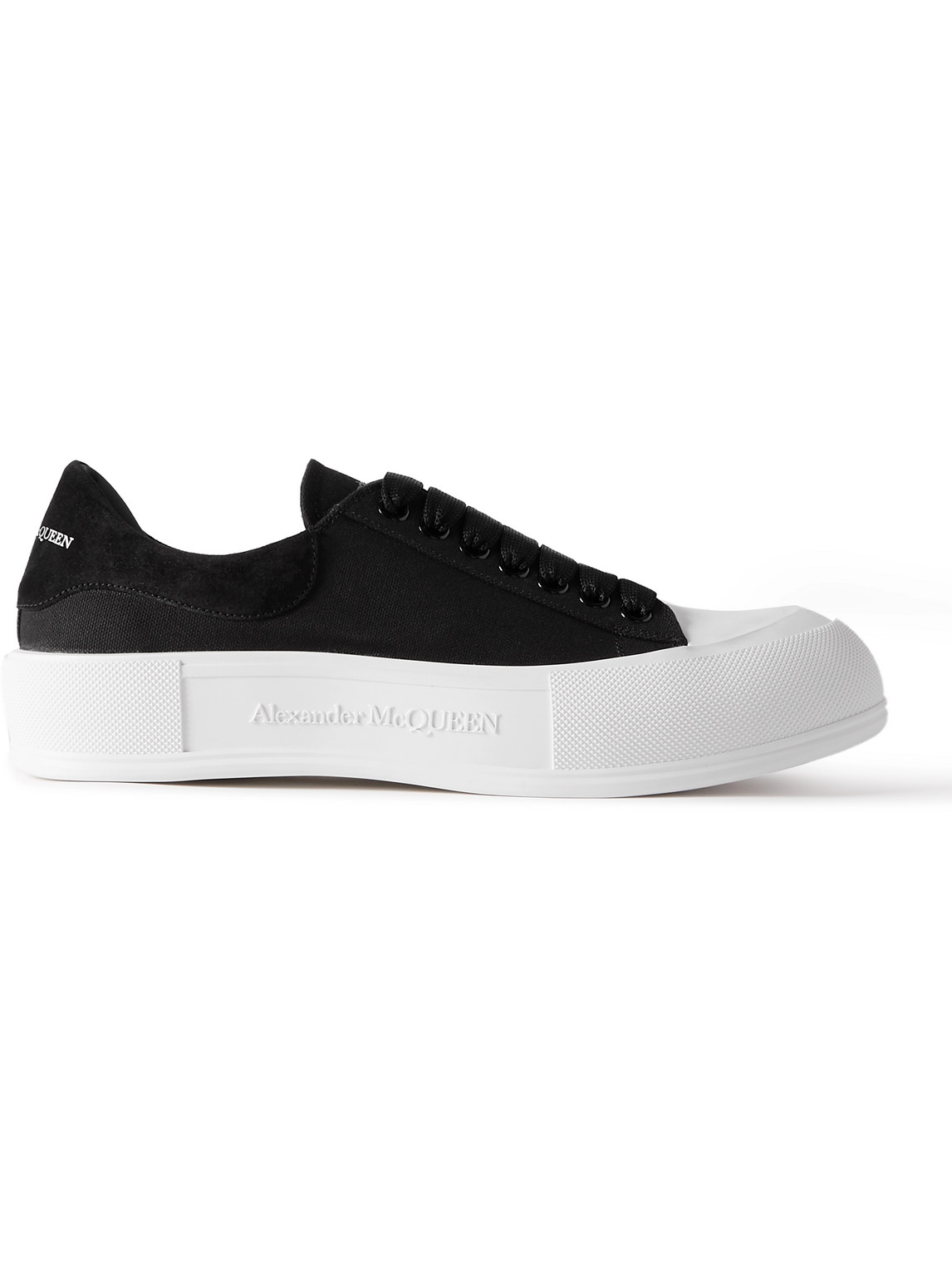 ALEXANDER MCQUEEN EXAGGERATED-SOLE SUEDE-TRIMMED CANVAS SNEAKERS