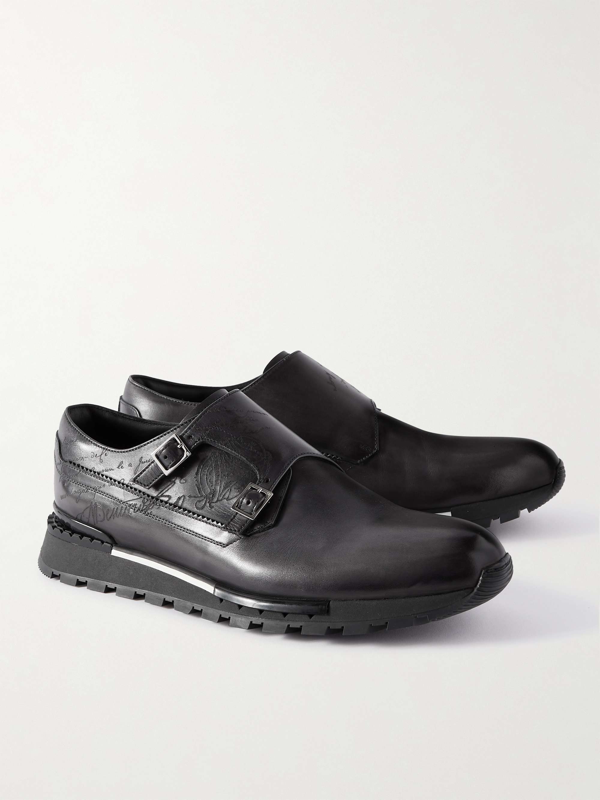BERLUTI Fast Track Scritto Venezia Leather Monk-Strap Sneakers