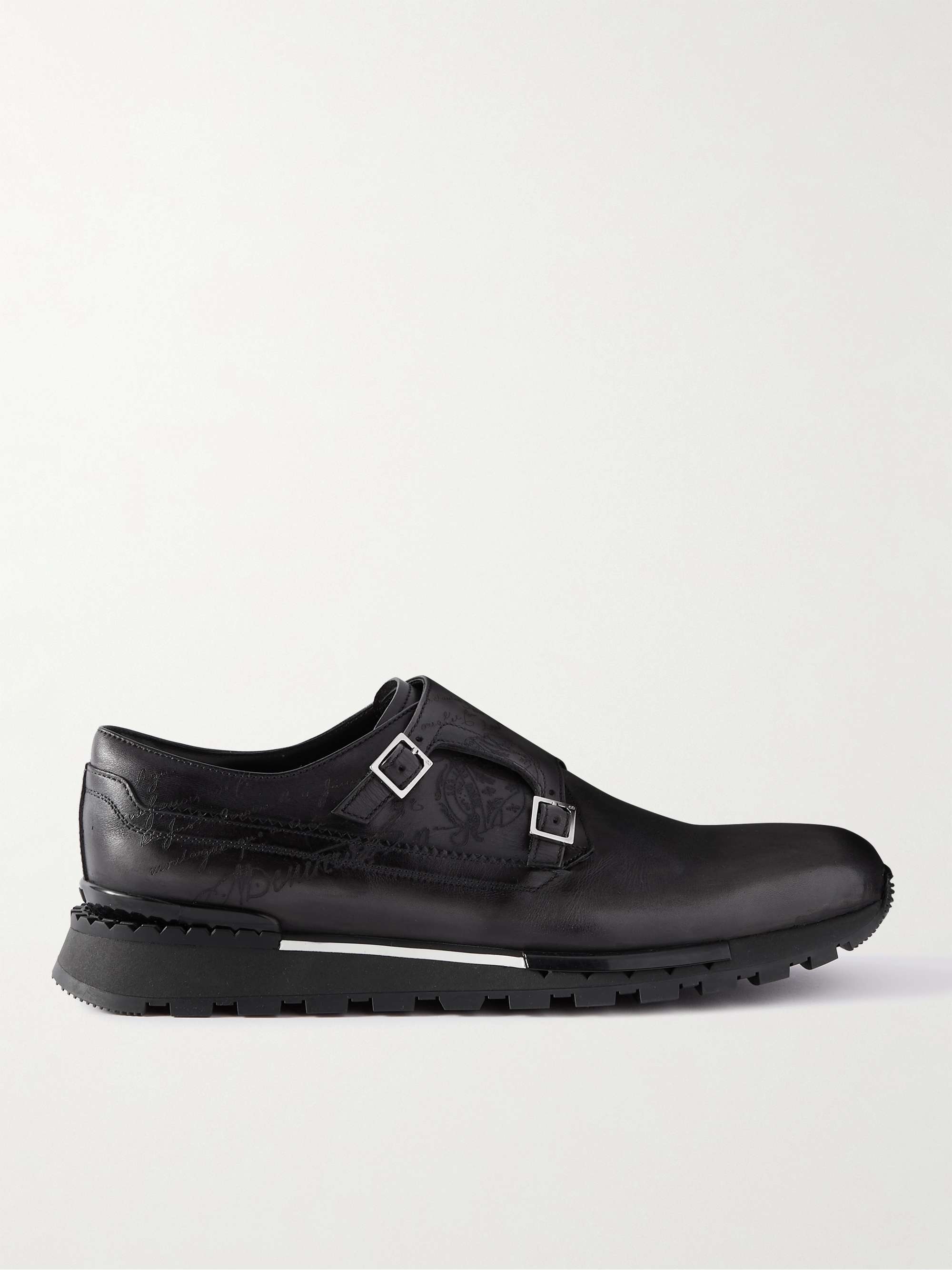 BERLUTI Fast Track Scritto Venezia Leather Monk-Strap Sneakers
