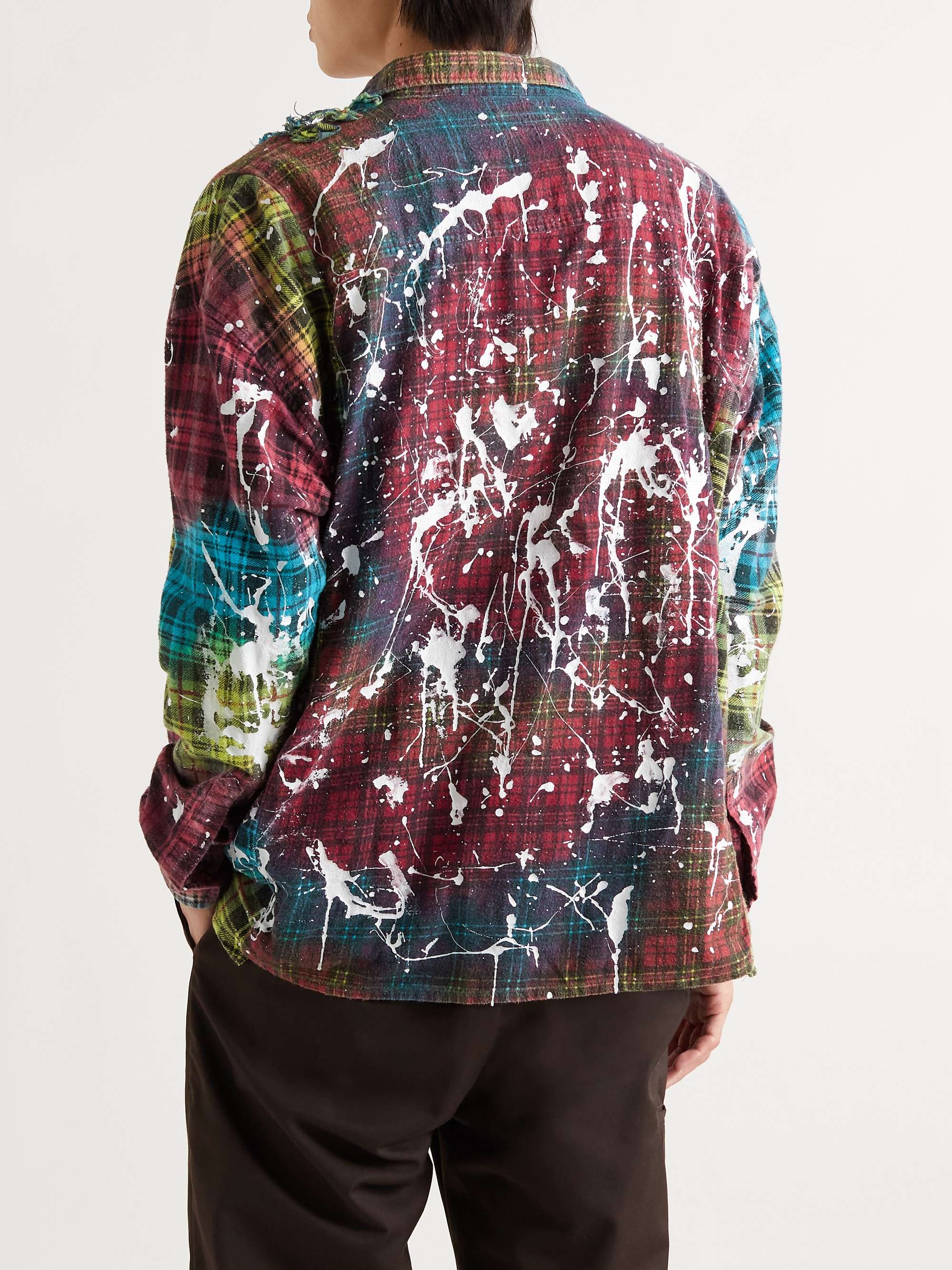 NEEDLES Paint-Splattered Patchwork Checked Cotton-Flannel Shirt