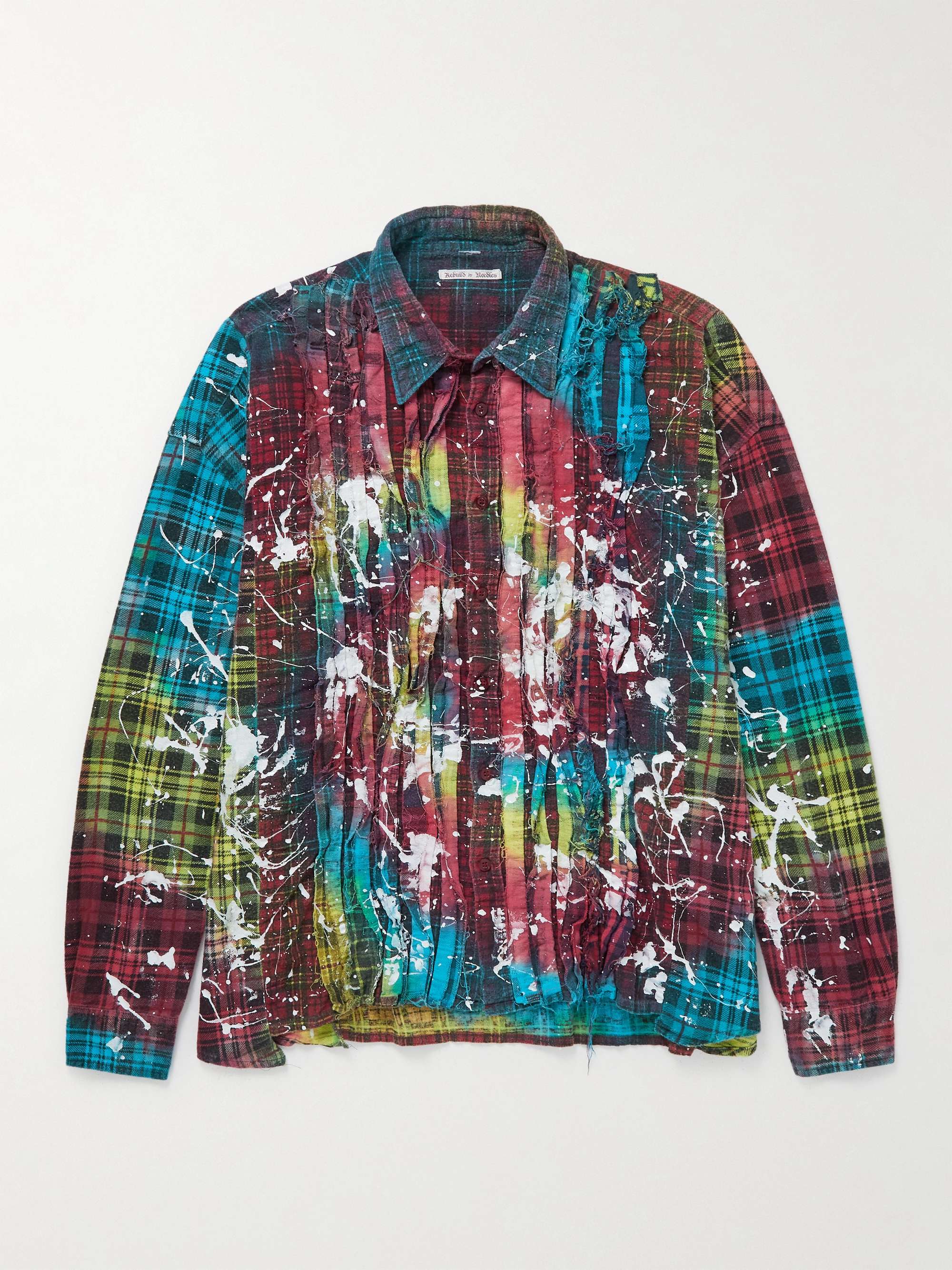 NEEDLES Paint-Splattered Patchwork Checked Cotton-Flannel Shirt