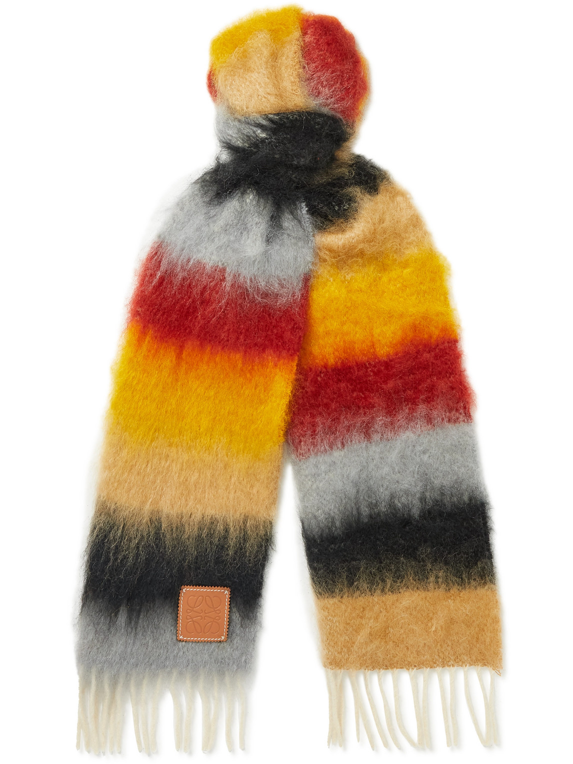 Fringed Striped Logo-Embroidered Mohair and Wool-Blend Scarf
