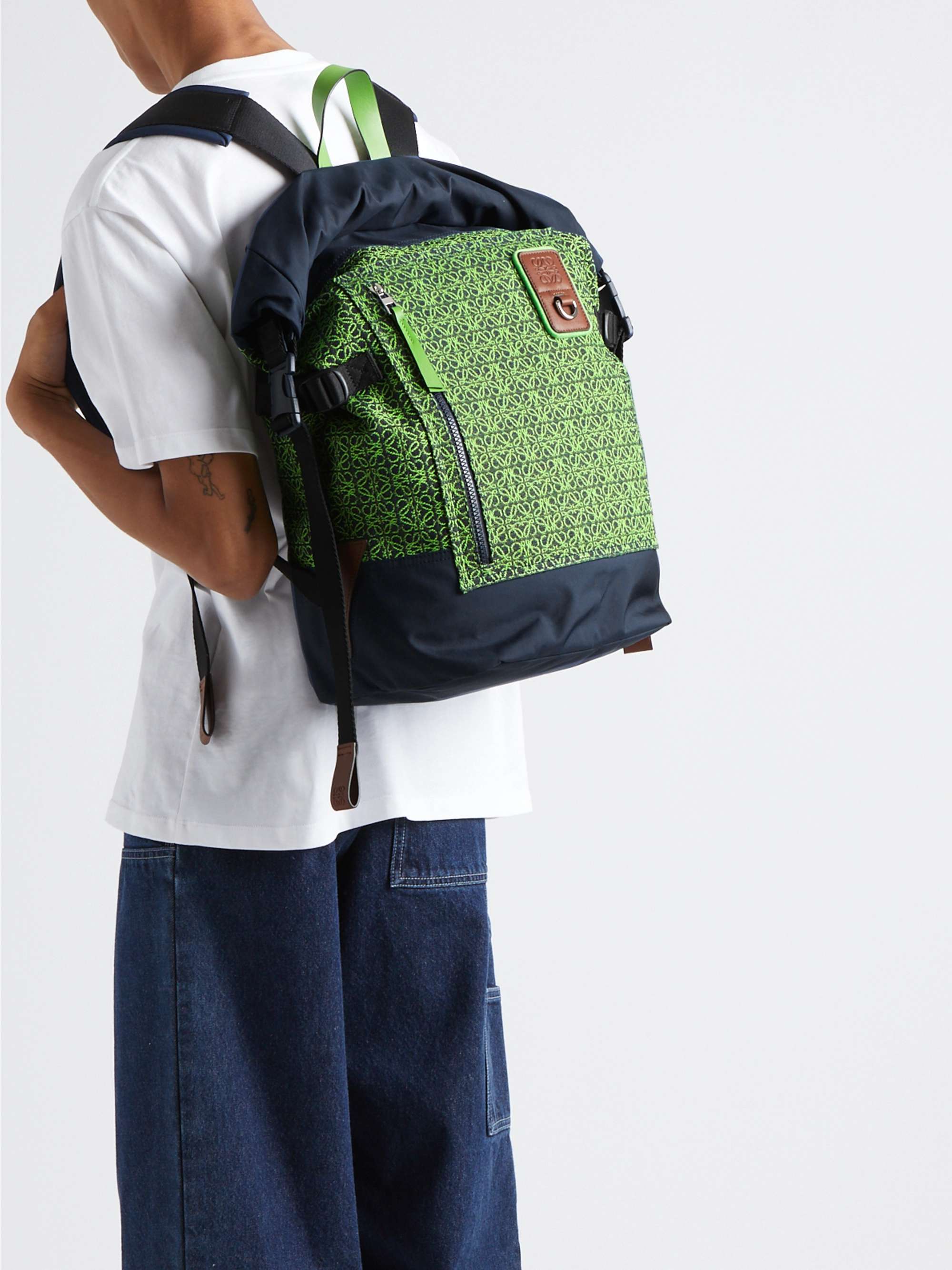 Leather-Trimmed Canvas Roll-Top Backpack