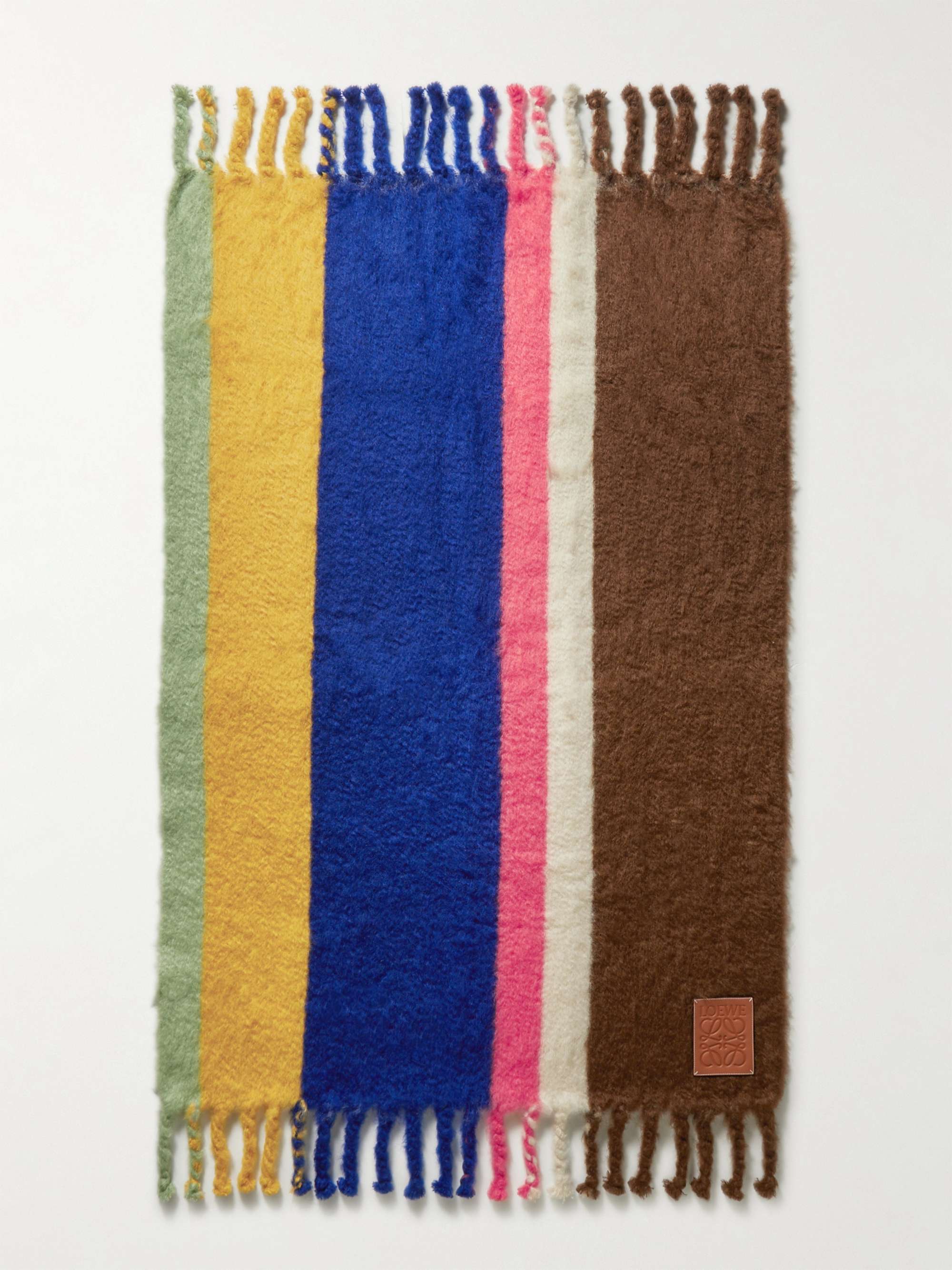 LOEWE Logo-Appliquéd Fringed Striped Mohair-Blend Blanket